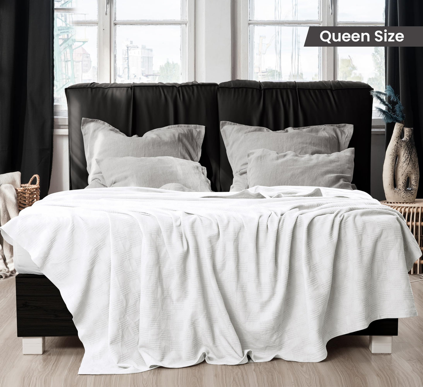 Utopia Bedding 100% Cotton Thermal Blanket White Queen Size Soft, Lightweight, Breathable, Cozy Spring and Summer Blankets for Bed, Home Room Decor Gifts for Women and Men (90x90 Inches)