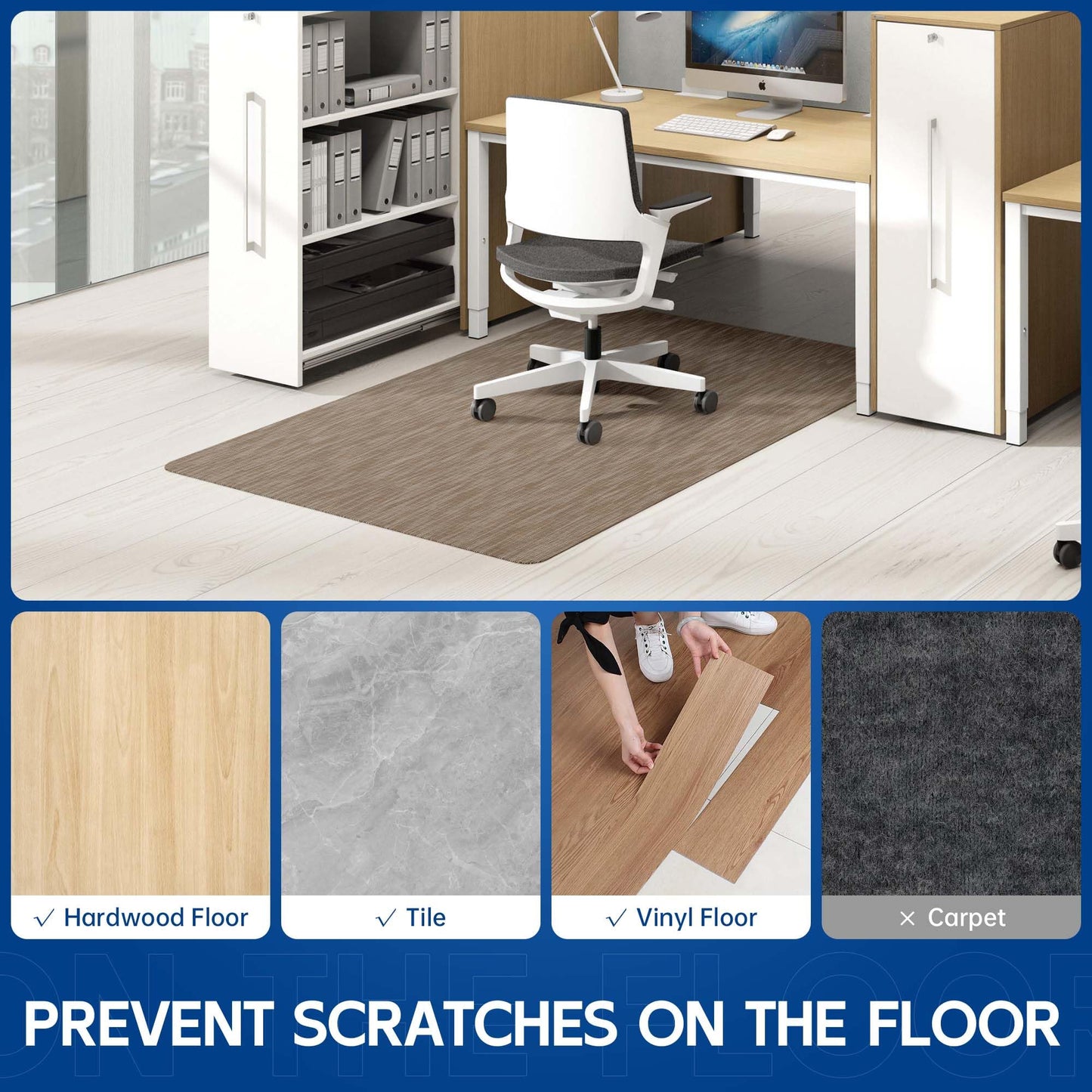 Naturei Office Chair Mat for Hardwood & Tile Floor, 36" x 48"Anti-Slip Desk Chair Mat, Easy Glide Floor Protector for Rolling Chairs, Floor Mat for Office Chair for Home Office (Dark Brown)