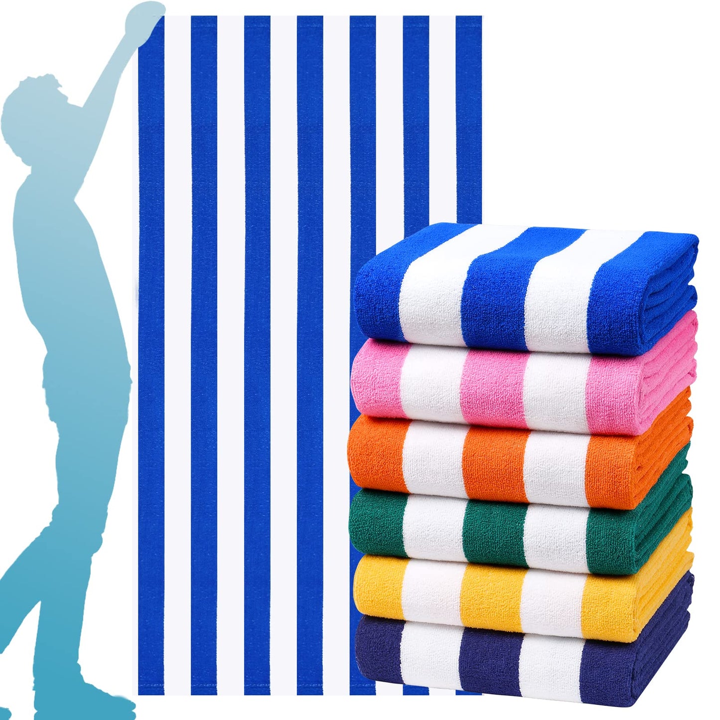 Genovega 6 Packs Oversized 72x40 Inch Stripe Beach Towel Thin Terry Set XL Big Extra Large Accessories Essentials Soft Clearance Super Pool Travel Bath Swim Camping Towels Bulk Men Women Adults Gift
