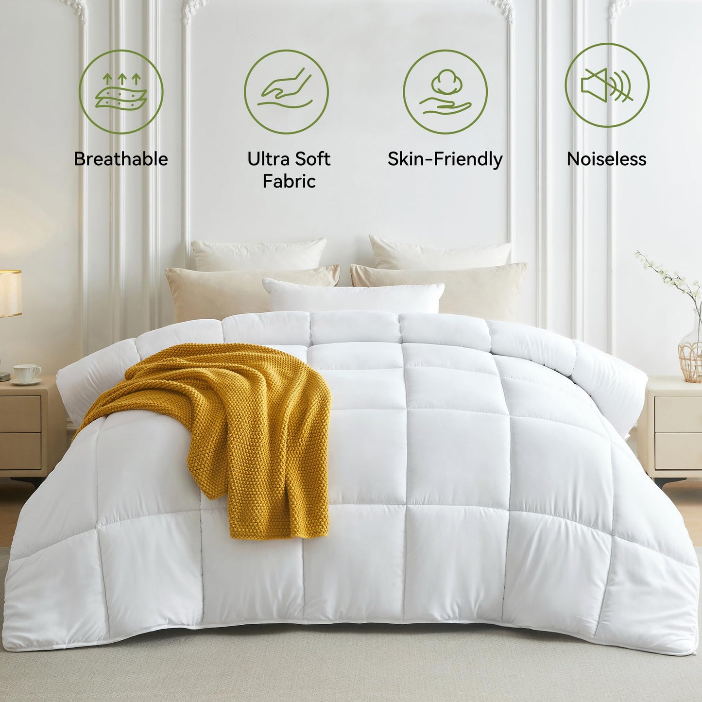 L LOVSOUL Down Alternative Comforter King Size Duvet Insert,All Season Duvet Insert with Corner Tabs,White Comforter King 106x90Inches