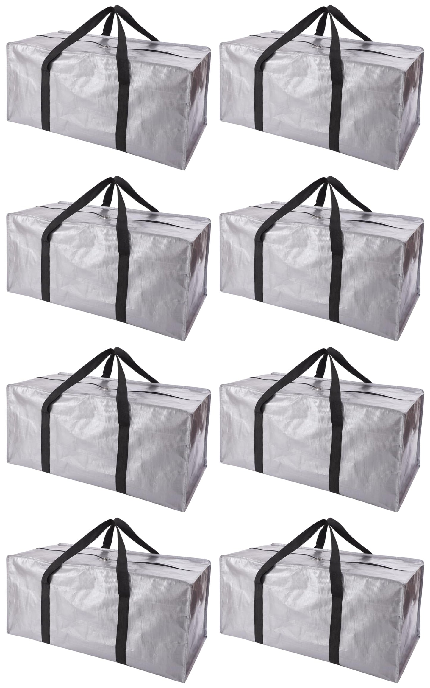 Extra Large Moving Bags with Zippers & Carrying Handles, Heavy-Duty Storage Tote for Space Saving Moving Storage, Fold Flat, Alternative to Box and Bin - 8 Pack, 40 Gal, Silver