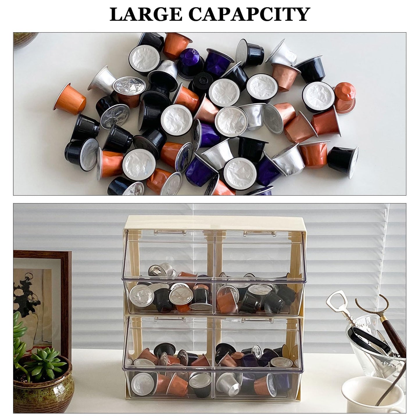 NINEWEEN Large Coffee and Tea Organizer with Lid, Plastic Creamer Holder for Coffee Bar, Coffee Accessories Storage Box for K Cups, Coffee Pod, Sugar Bags, Drinking Straw (White)