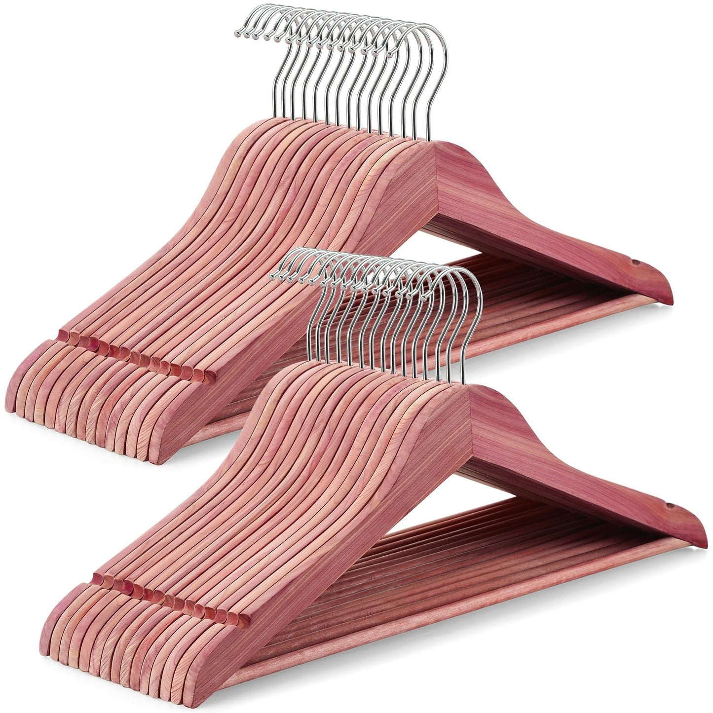 TOPIA HANGER 30-Pack American Red Cedar Wooden Hangers, Clothes Hangers for Closet, Wood Coat Hanger with Smooth Cut Notches, 360° Swivel Hook, Non-Slip Pants Bar-CT54C30