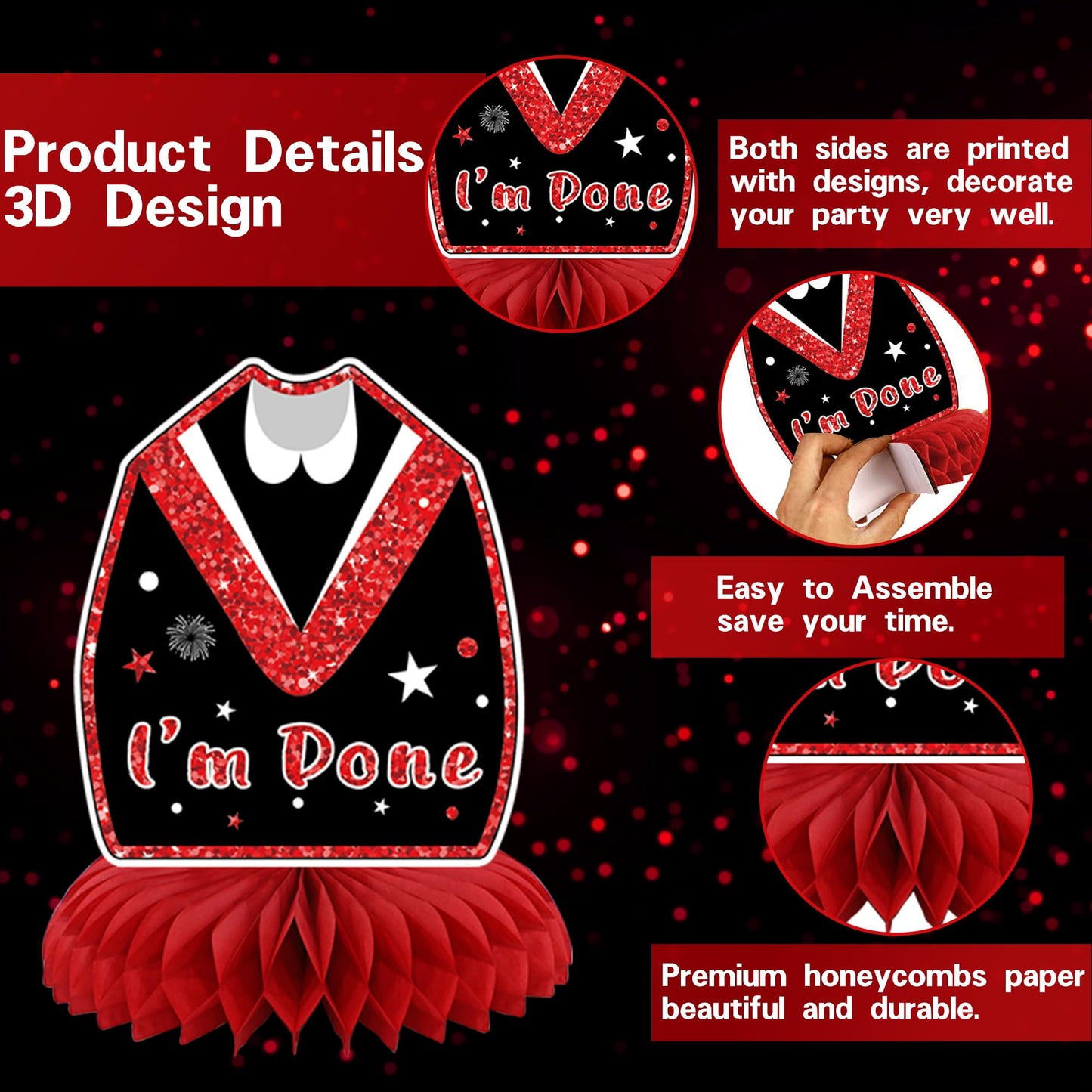DARUNAXY Black Red Graduation Party Decorations, Red Class of 2026 Graduation Banner, 2026 Congrats Grad Honeycomb Hanging Swirl Confetti Balloon Congratulations Graduates Party Supplies(25PC)