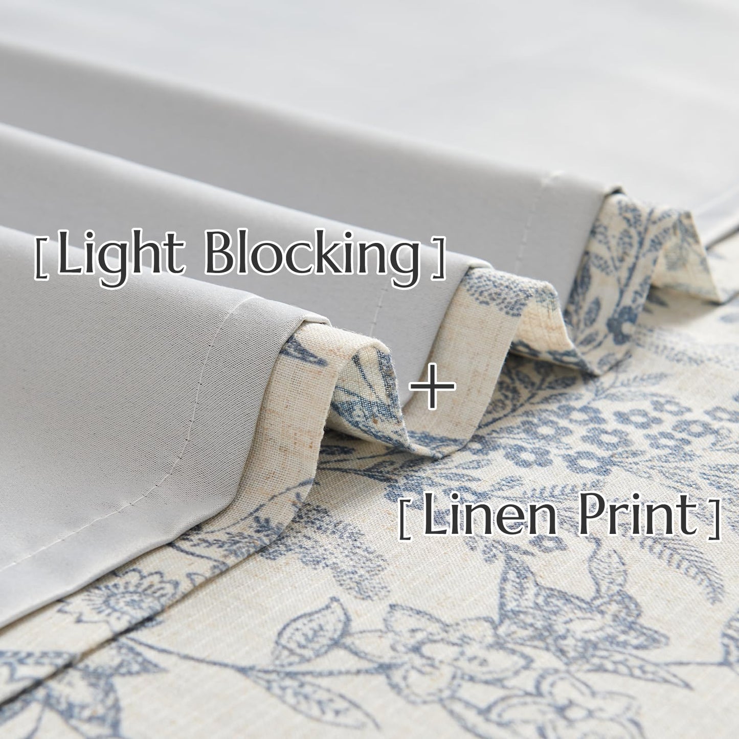 Lazzzy Blue Floral Lined Curtains Farmhouse Linen 84 Inches Length Back Tab Drapes for Living Room Bedroom Flower Patterned Country Vintage 2 Panels Set Rod Pocket Blue on Beige