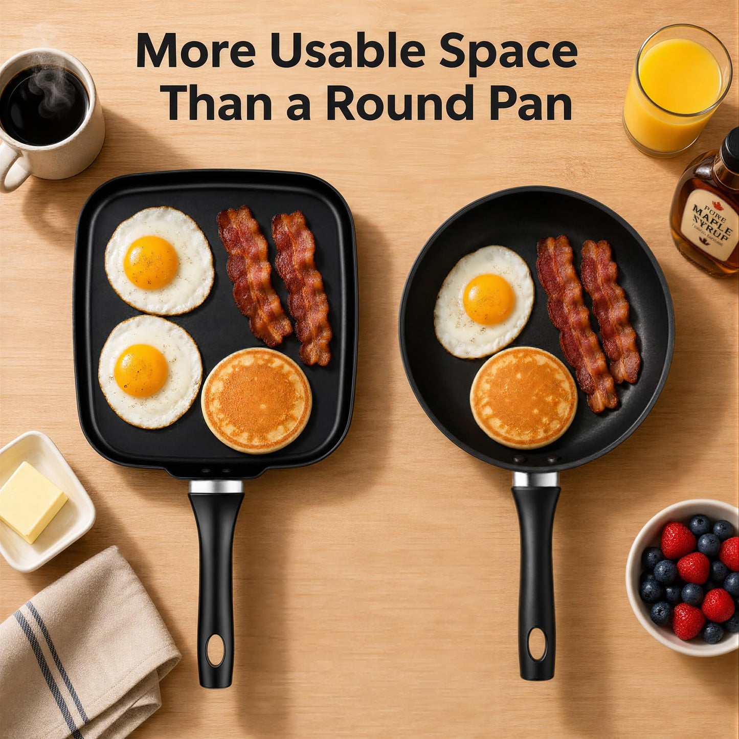 LECOOKING 10 Inch Square Griddle Pan, Nonstick Grill Pan for Cooking Eggs, Omelettes, and More, Griddle Cookware, PFOA Free