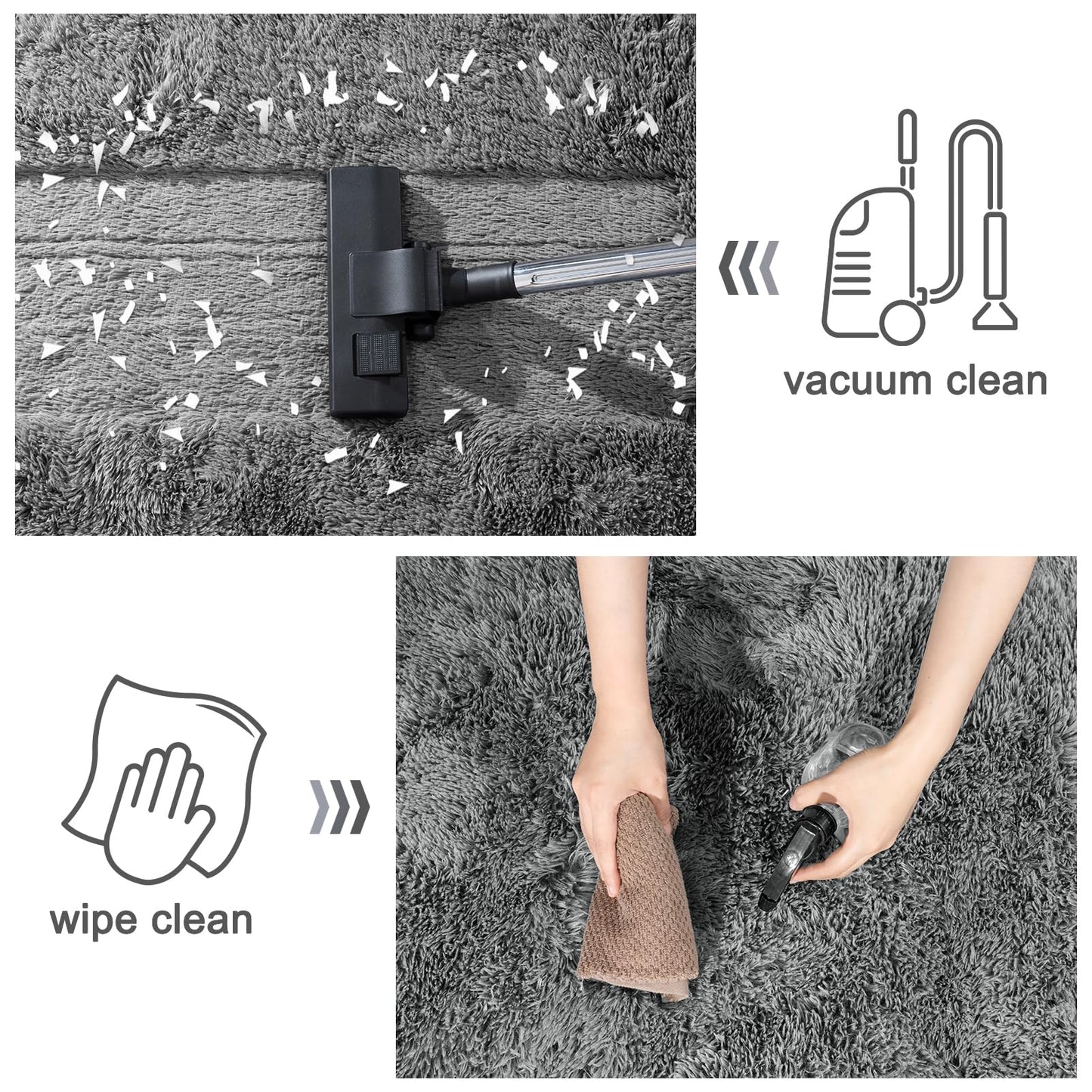 Quntue 8x10 Area Rugs for Living Room, Large Ultra Fluffy Fuzzy Shag Grey Rug for Bedroom, Modern Plush Soft High Pile Upgrade Non-Slip Gray Carpet for Kids Girls and Boys, Dorms, Home Decor Aesthetic