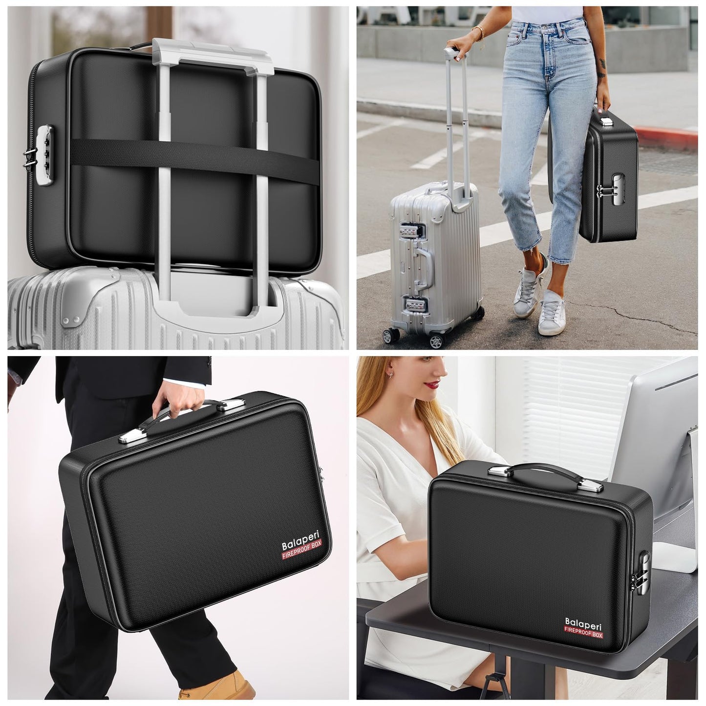 BALAPERI Fireproof File Organizer with Fireproof Zipper,Fireproof Document Box Hard Case with Lock,Portable Document Safe for Important Document Laptop Valuables(Black,15.8"x4.8"x12.6")