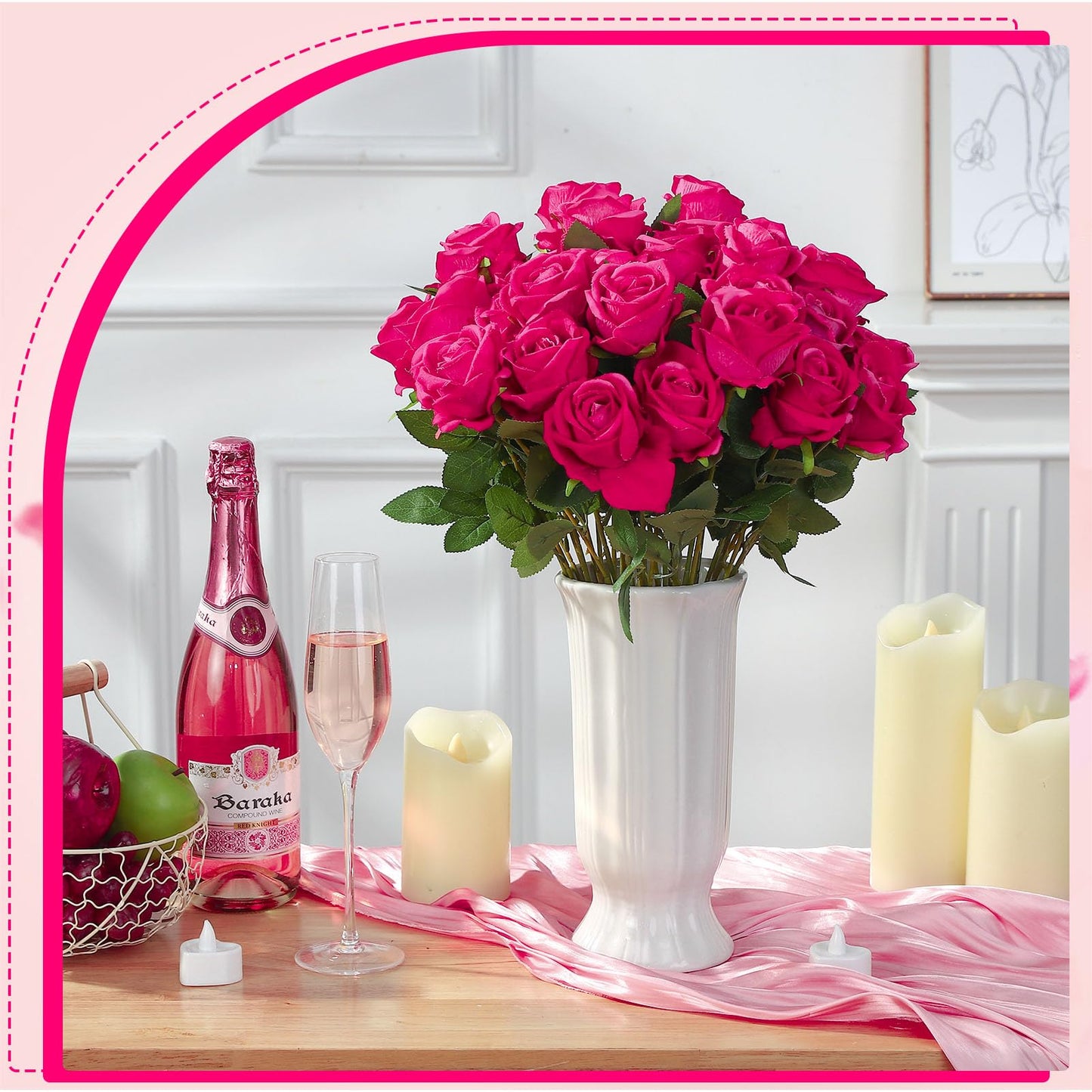 Ovveroche 80 Pcs Roses Artificial Flowers, Silk Hot Pink Artificial Flowers Petals Long Stem Roses for Wedding Bouquet Home Party Decor