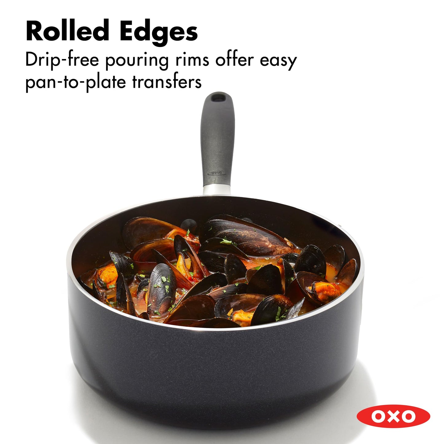 OXO 1.6QT Non-Stick Every Day Sauce Pan with Glass Lid, BPA-Free Comfort Grip Silicone Handle, Dishwasher & Oven Safe, PFAS-Free Ceramic Skillets, Sauce & Soup Chef Pot, Drip-Free, Black