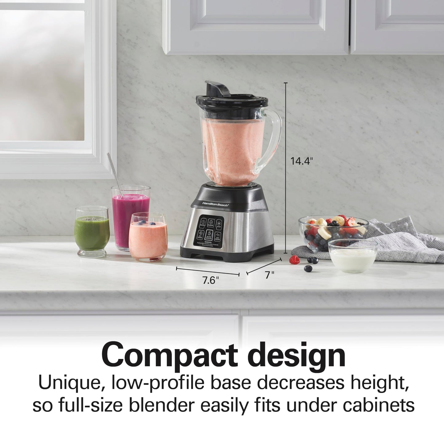Hamilton Beach Blender for Smoothies with 5 Functions Including Auto Smoothie Cycle, Wave Action System for Ultra Smooth Results, 850 Watts, 40oz BPA Free Glass Jar, Stainless Steel (56208)