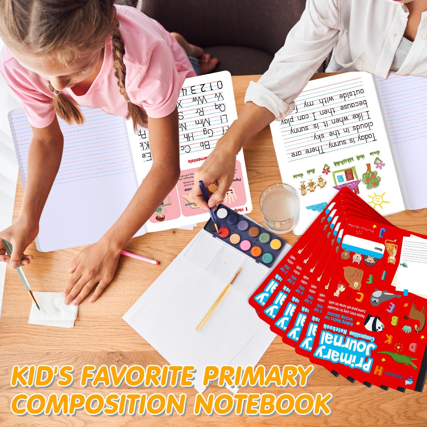 Fulmoon 24 Pcs Primary Composition Notebook K-2 with Picture Space Primary Journal Grades K-2 Draw and Write Journal Composition Book for Preschool Classroom, 80 Sheet (Red)
