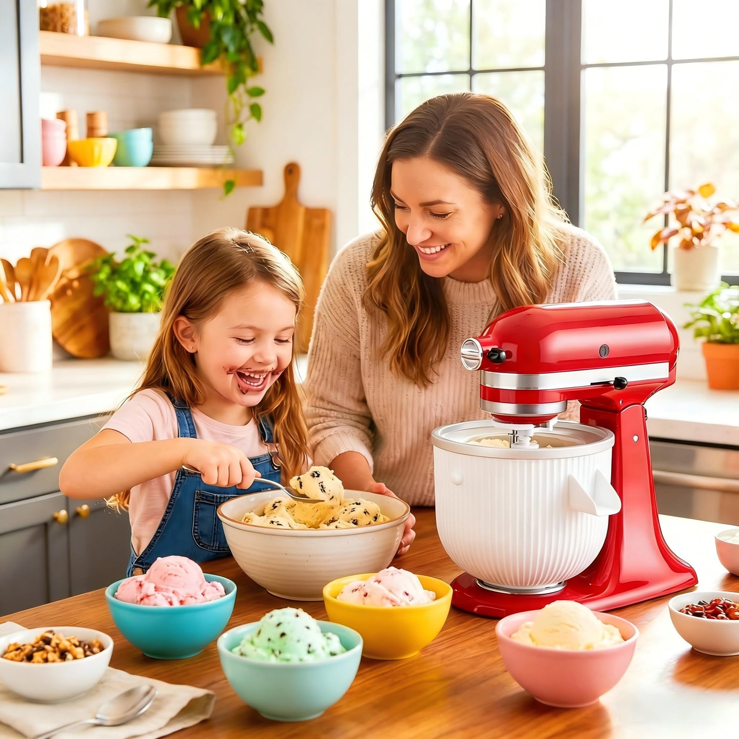 Ice Cream Maker Attachment for KitchenAid, Ice Cream Bowl Fits KitchenAid 4.5/5QT & 6QT Mixers, Frozen Ice Cream & Sorbet Gelato Maker, 2 Quart, White