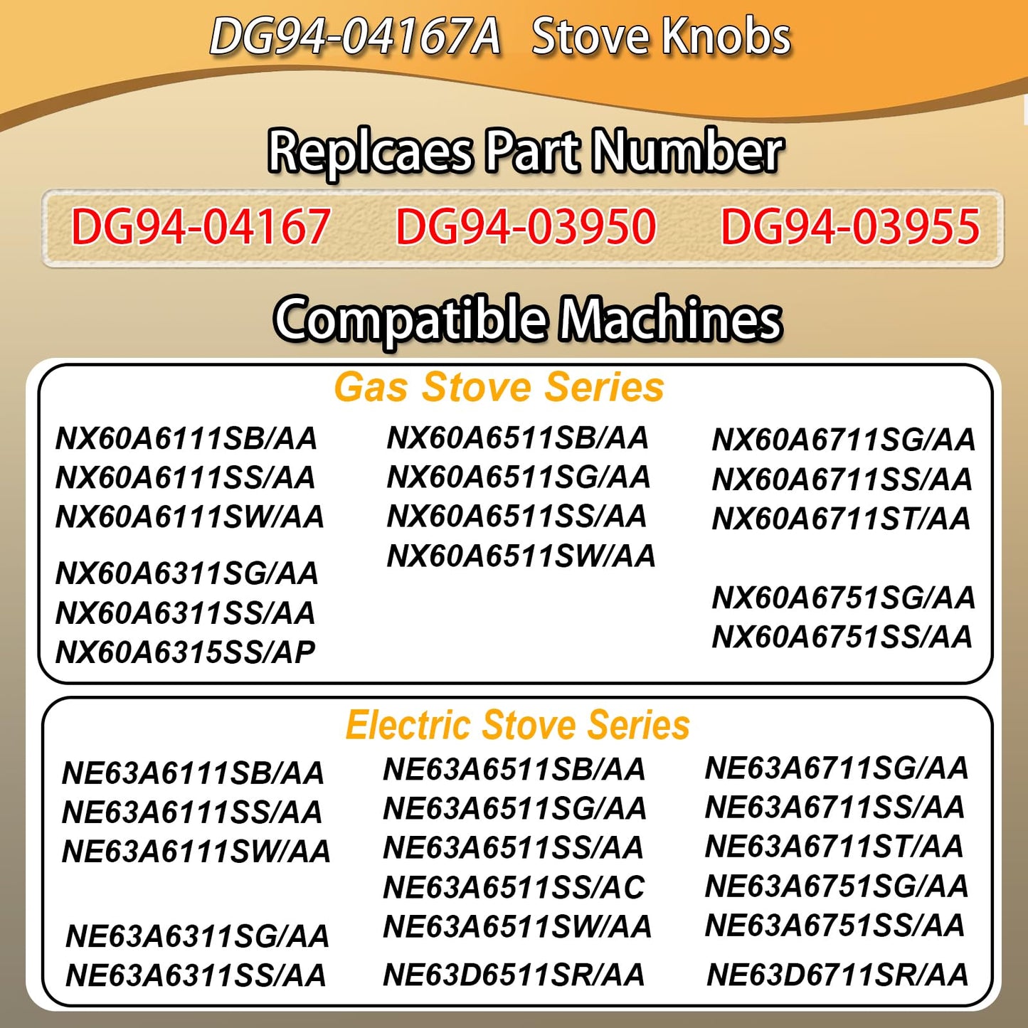 Upgraded DG94-04167A Fit for Samsung Stove Knob Replacement and DG94-03950A DG94-03955 Gas Stove Knobs Models NX60A6111SB/AA NX60A6315SS/AP etc for Samsung Gas Stove Electric Stove knobs