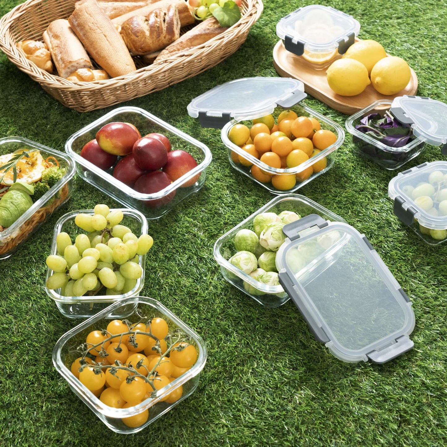 S SALIENT 18 Pieces Glass Food Storage Containers with Lids,Airtight Glass Meal Prep Containers,Glass Storage Containers Set for Kitchen,Pantry BPA Free & Leak Proof (9 lids & 9 Containers)