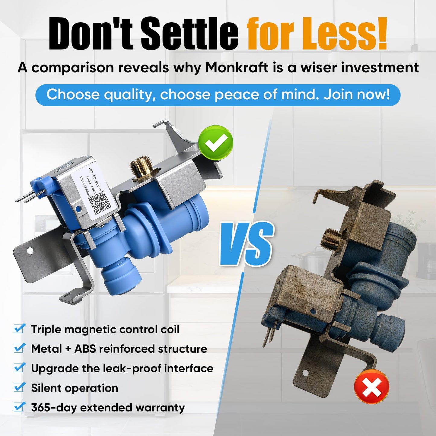 WR55X11128 Refrigerator Water Inlet Valve Assembly,Compatible with GE Refrigerator Replaces 3033139, PS6883668, AP5669367,EAP6883668,Fiex Ice Maker & Water Dispenser Issues, Easy Install