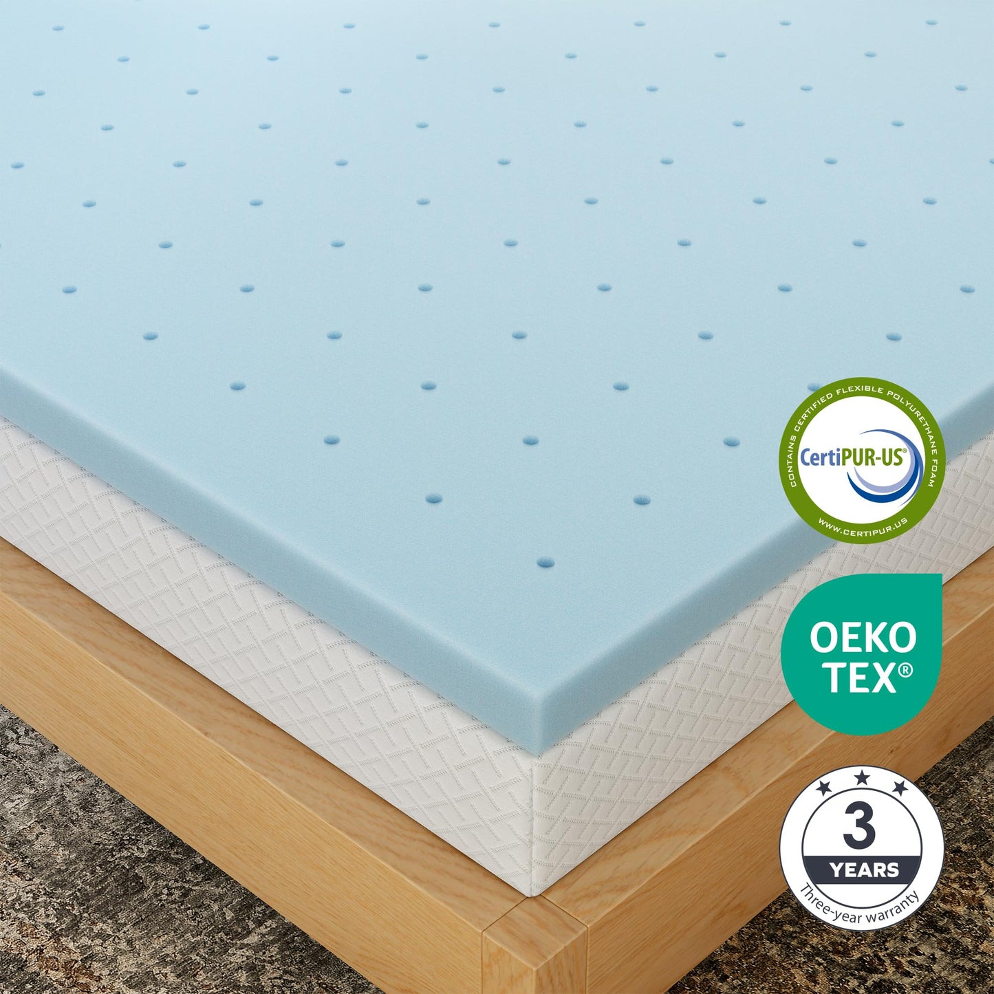 EGOHOME 3 Inch Queen Memory Foam Mattress Topper, Cooling Gel Infused & Pressure Relieving Pad in a Box, Dorm Room Essentials, CertiPUR Certified, Blue