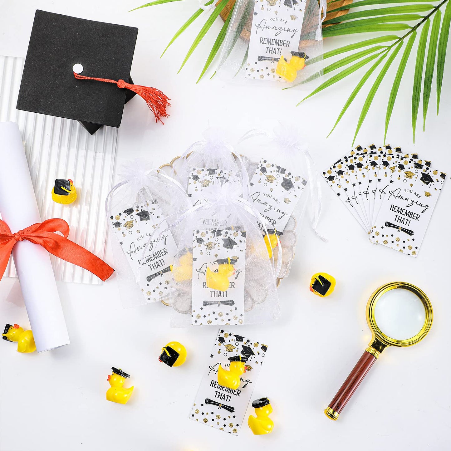 Chunful 100 Sets Class of 2026 Graduation Gifts Resin Ducks Funny Duck with Inspirational Congratulation Cards Organza Bags for School Student College Son Daughter Preschool Graduation Party Supplies