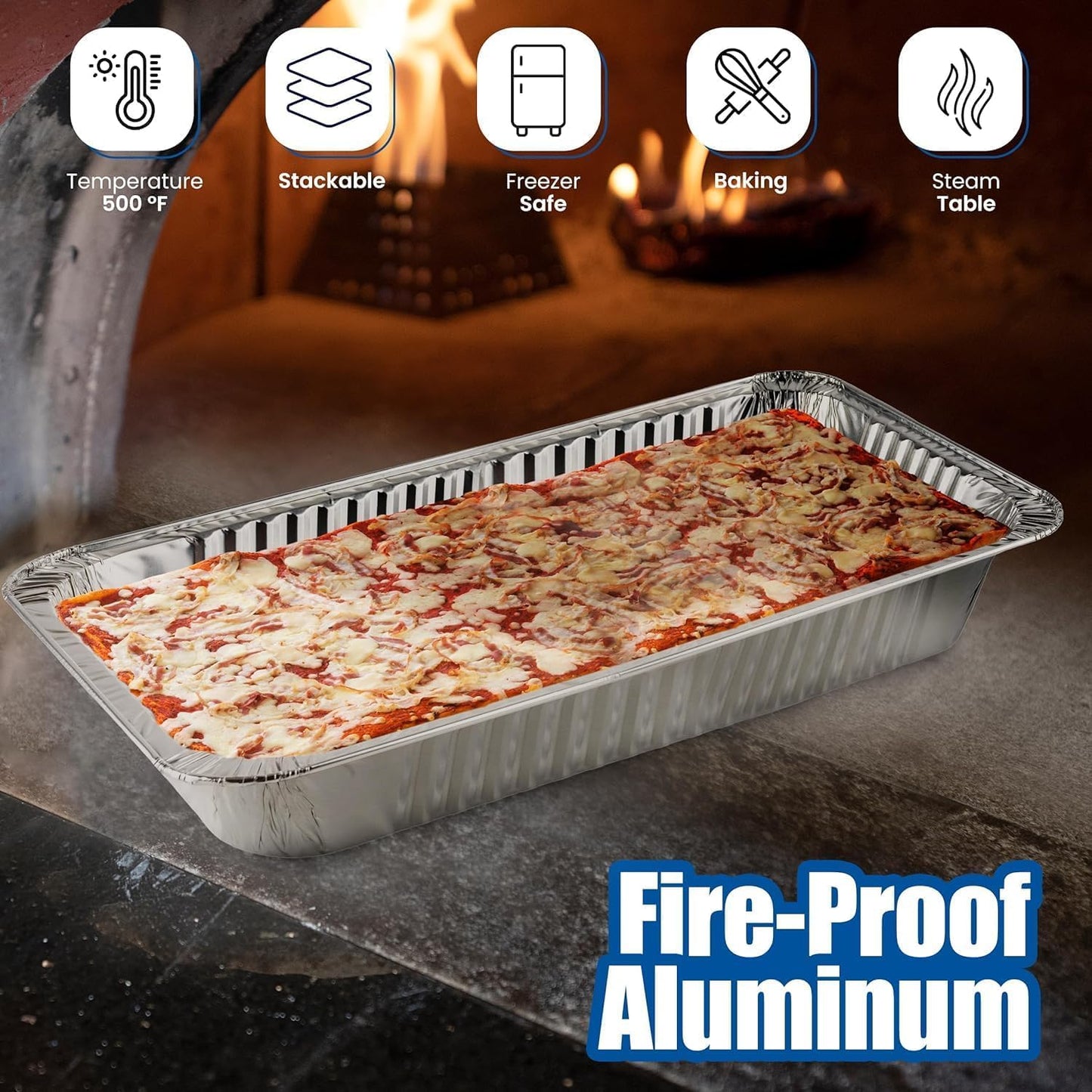 EHOMEA2Z Aluminum Pans With Lids, Large Full Size 21x13x3 Disposable Foil Pans, Heavy Duty Roasting, Baking, Broiling, Catering & Chafing Pans (15, Full-Size w/Lids)