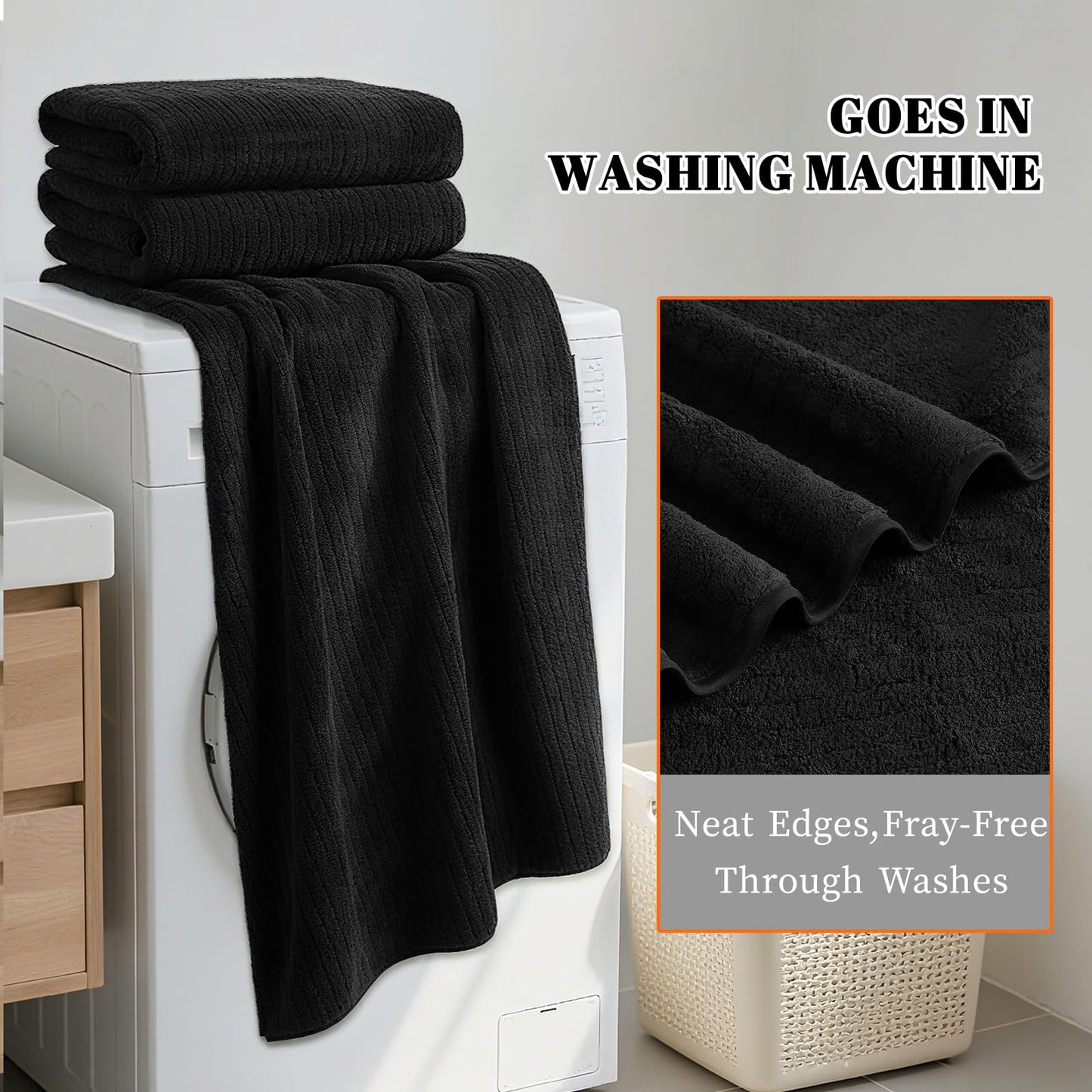 Lunoku Bath Towels Set of 4 Extra Large 35 x 70 Inches,Luxury Thick High Absorbent and Quick Dry Bath Sheet,Ultra Soft Microfiber,Bathroom,Beach,Yoga,Sport,SPA,Fitness (Black)