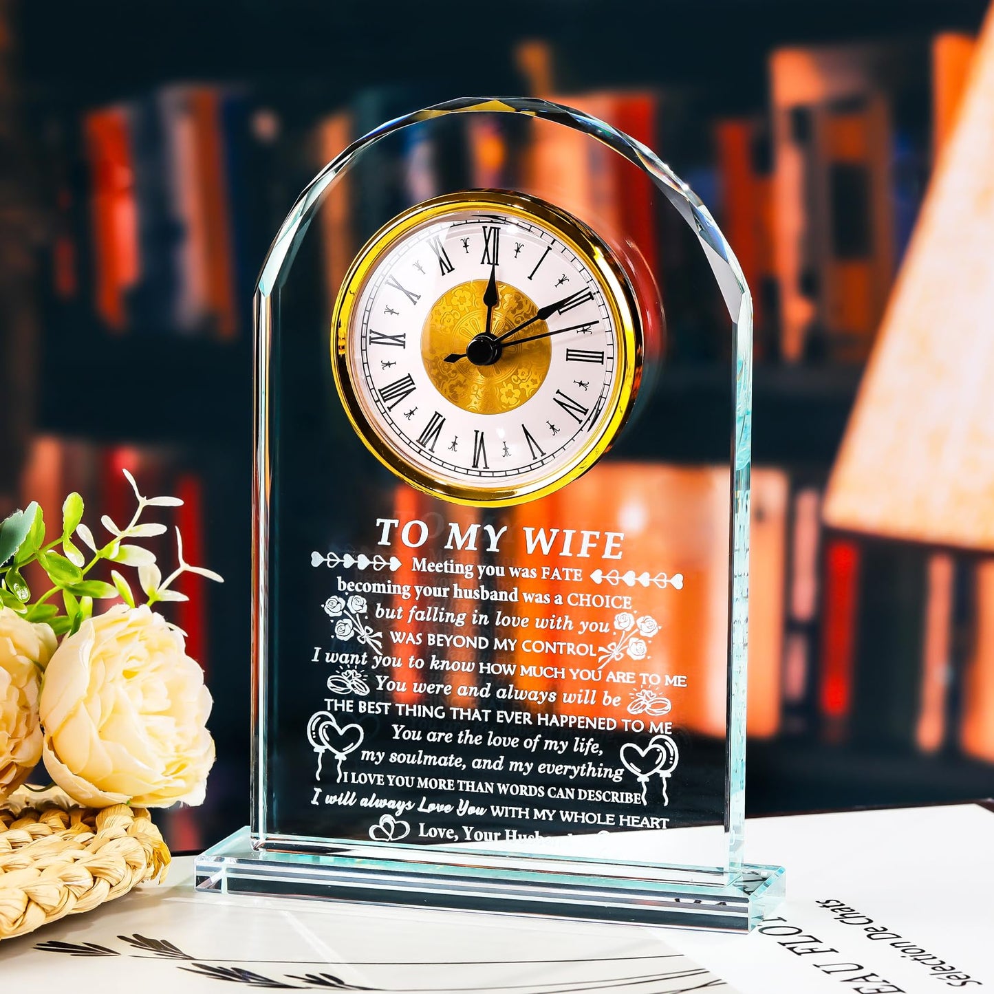 YWHL Gifts for Wife from Husband Wife Birthday Gift Ideas Crystal to My Wife Clock Anniversary Presents Romantic I Love You Gifts for Her on Valentines Mothers Day Christmas