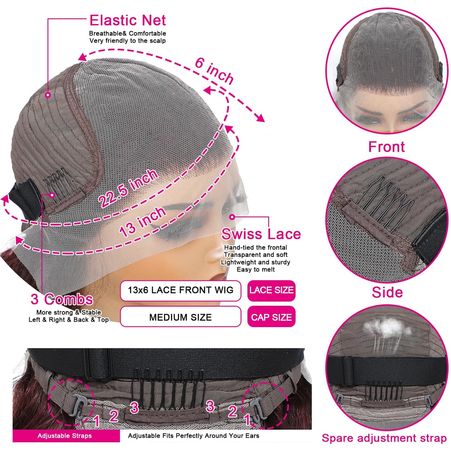 13X6 14inch 99J 230%Density Bob Body Wave Burgundy Wig Human Hair Red Bob Wig Human Hair Dark Burgundy Body Wave Bob Lace Front Wigs Pre Plucked With Baby Hair HD Transparent Lace Frontal Wig