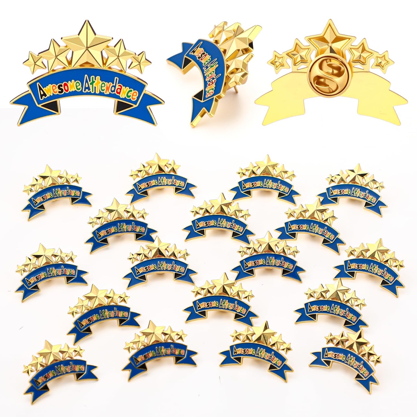 Huquary 100 Pcs Perfect Awesome Attendance Awards Awesome Attendance Star Lapel Pins Related to Attendances Chart Prizes End of School Year Gift for Student from Teacher Graduation Competition Event
