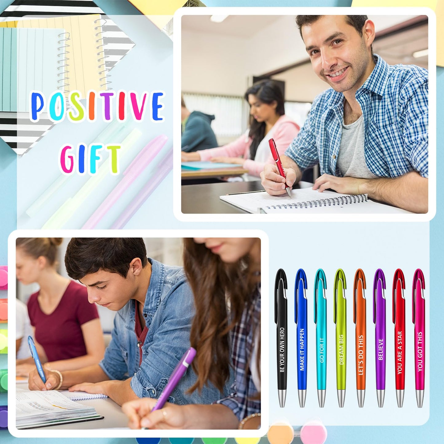 Lincia 100 Pcs Positive Theme Ballpoint Pens Bulk with Inspirational Quotes Retractable Medium Point Affirmation Pens with Black Ink Thank You Gifts for Back to School, Nurse, Teacher