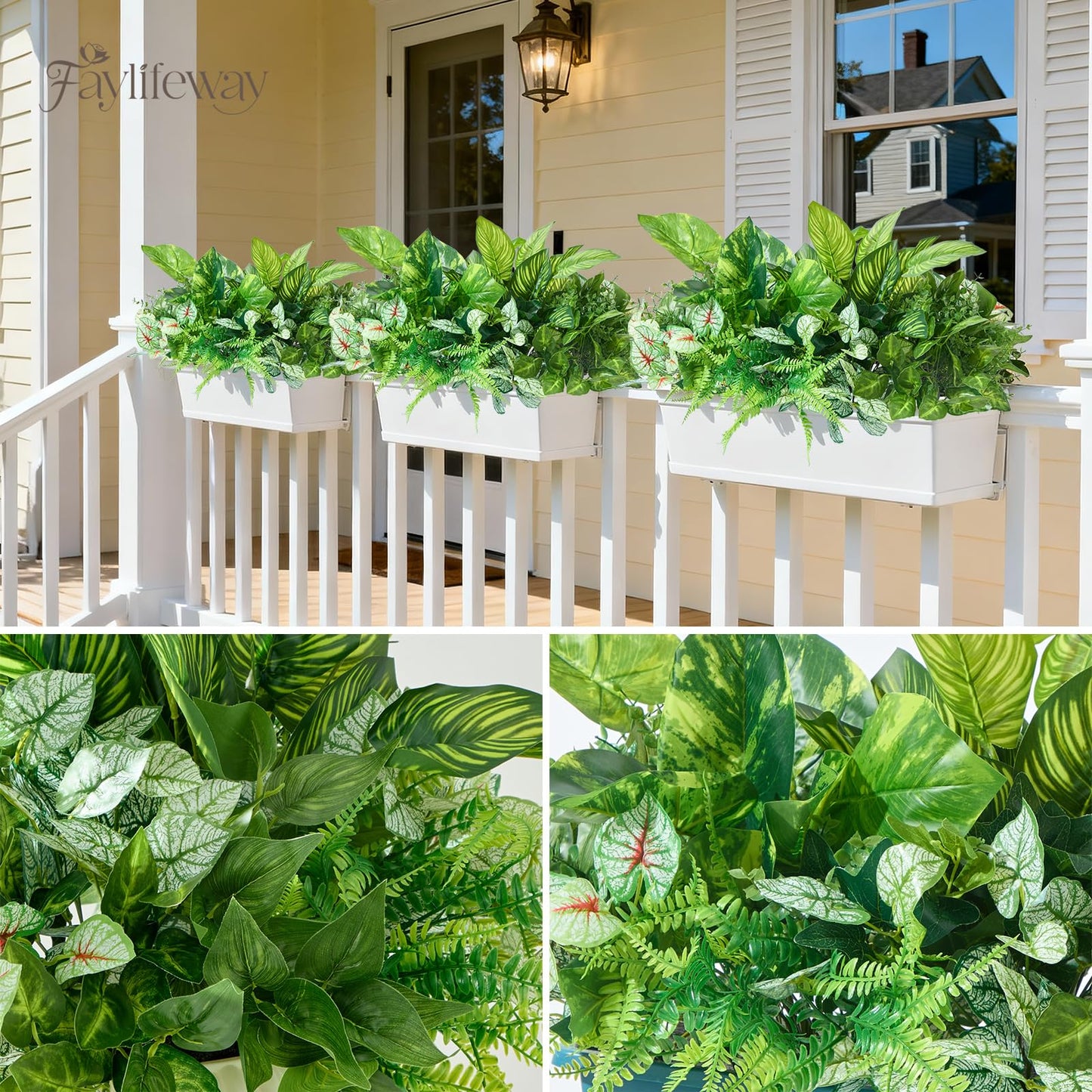 Faylifeway 12 Bundles Artificial Plants Outdoor,UV Resistant Fake Greenery Stems with Large Shrubs Faux Plastic Plant for Outside Front Porch Planters Garden Window Box Patio Decor(Pot Not Included)