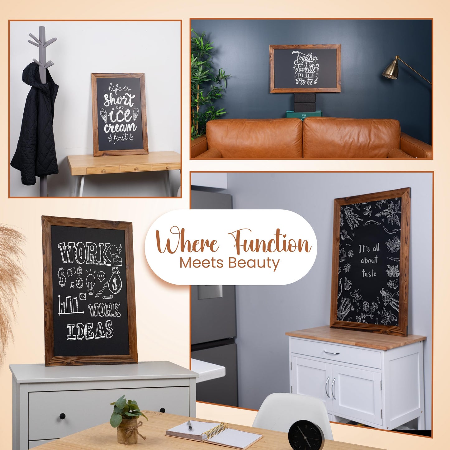 Loddie Doddie Magnetic Chalkboard Sign - 20 x 30 in, Rustic Wood Frame - Easy-Erase Chalk Calendar - Photo & Memo Magnet Display - Wall-Mount Magnetic Bulletin Board
