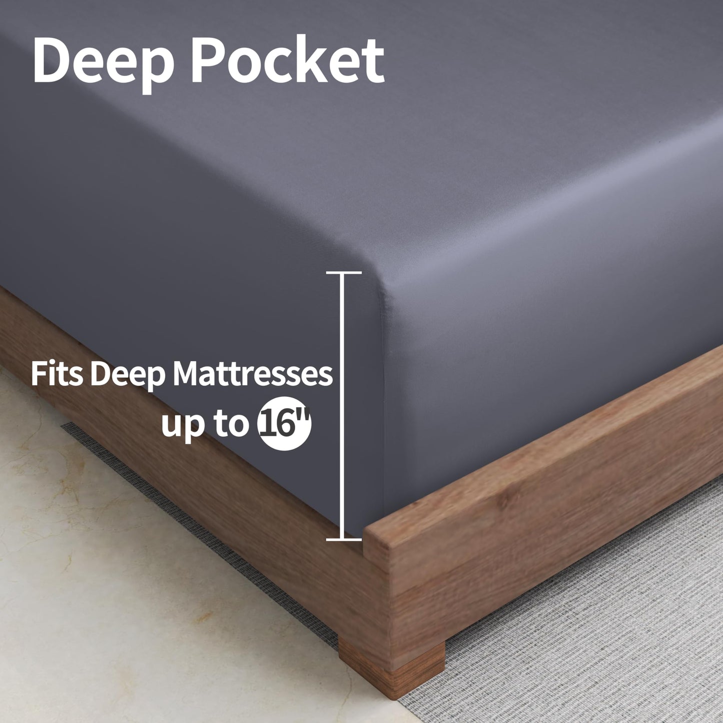 Bamboo Viscose Cooling Fitted Sheet King Size Only, 400 Thread Count, 16" Deep Pocket Cooling Bottom Sheets for Hot Sleeper, Silky Soft Breathable (King, Dark Grey
