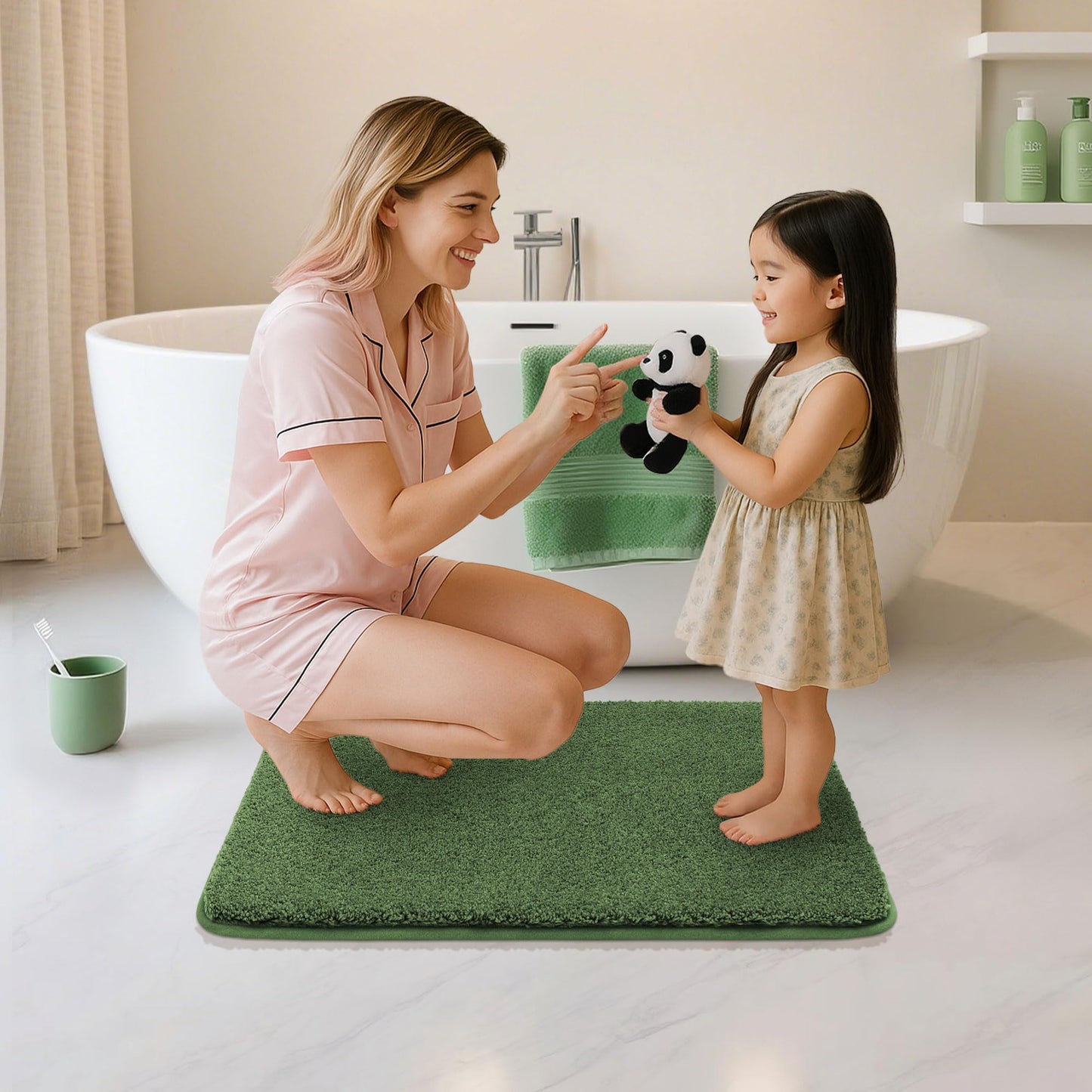 COSY HOMEER Bath Rugs for Bathroom Extra Thick- Anti-Slip Bath Mats Soft Plush Yarn Shaggy 100% Strong Mirco Polyeste Mat Living Room Bedroom Mat Floor Water Absorbent(Green,24x36 - Inches)