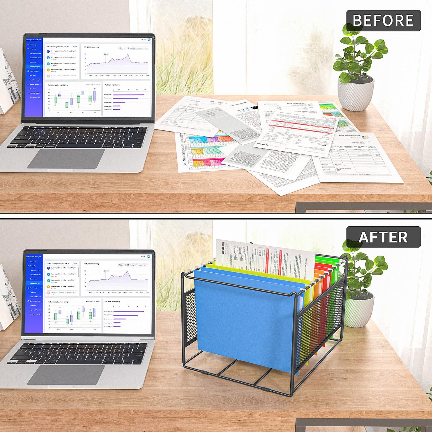 Vanulee 2 Pack Hanging File Folder Frame Letter/Legal Size,Hanging Files Holder Rack for Desk Organizer,Hanging Folder Rails,Only Fit Filing Cabinet Drawers over 10" in Height,15.2" Lx12.4 Wx10 H