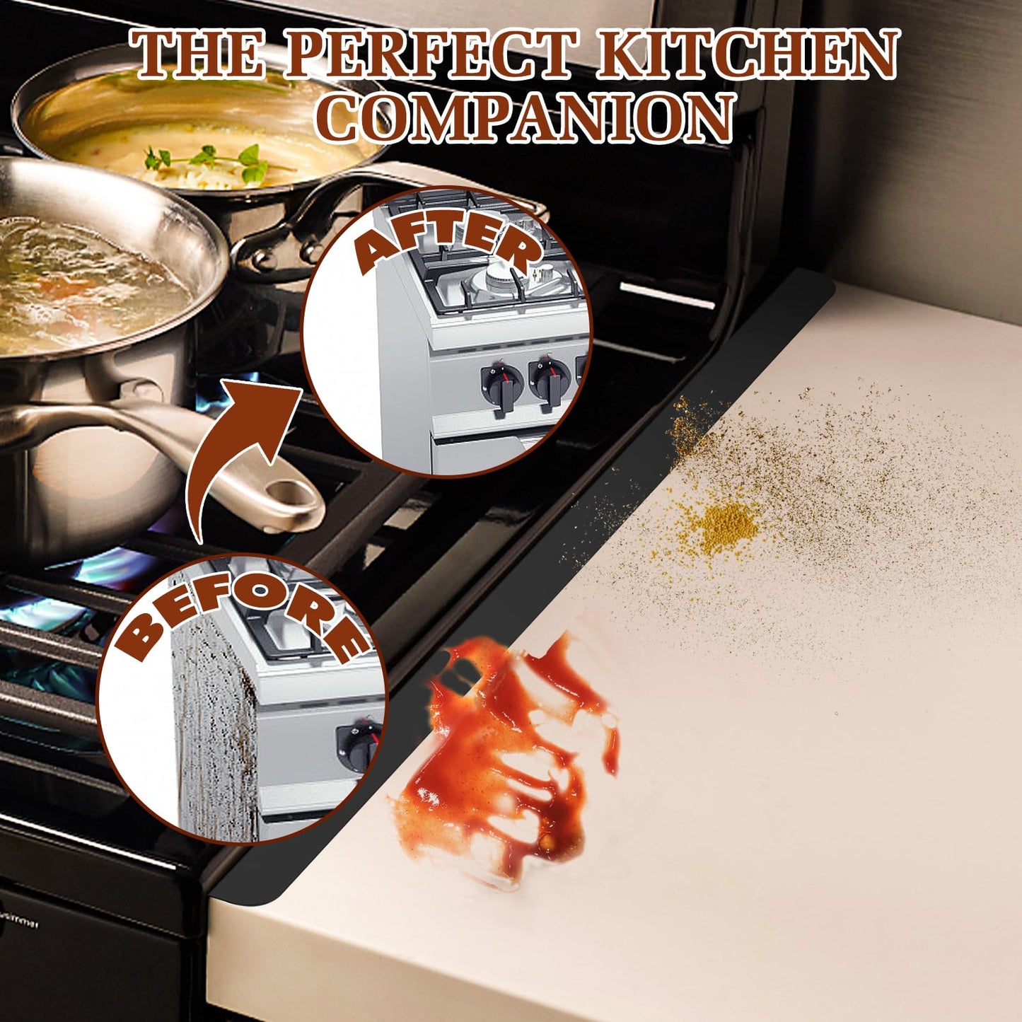 Stainless Steel Stove Gap Covers - Oven Gap Filler Kit 25.4" Between Stove & Counter Top - Heat Resistant Slide-in Range Trim Guard for Seamless Kitchen Accessories Easy Clean