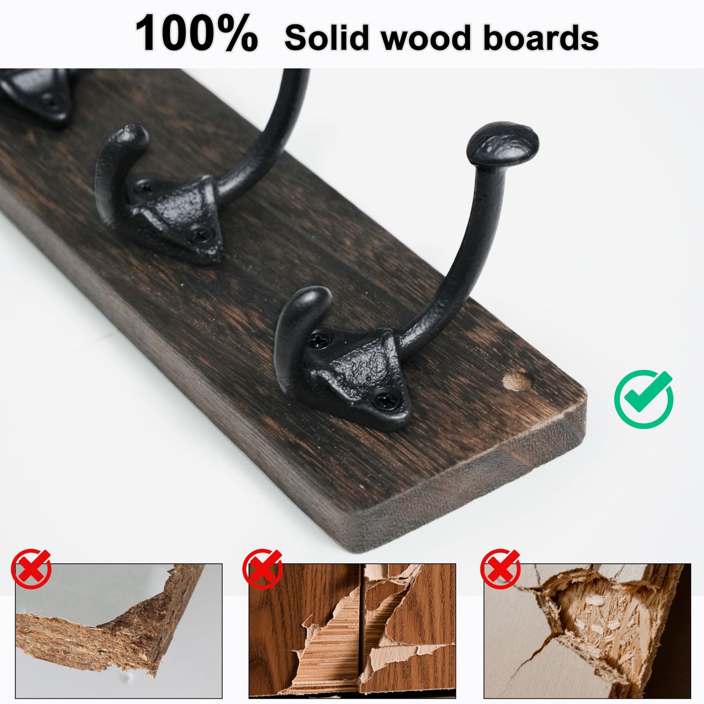 WEBI Rustic Coat Rack Wall Mount,24" Long 6 Cast Iron Coat Hooks Wall Mounted,Heavy Duty Farmhouse Wood Coat Hanger Wall Antique Vintage Hooks for Hanging Jacket,Clothes,Backpack,Weathered Brown