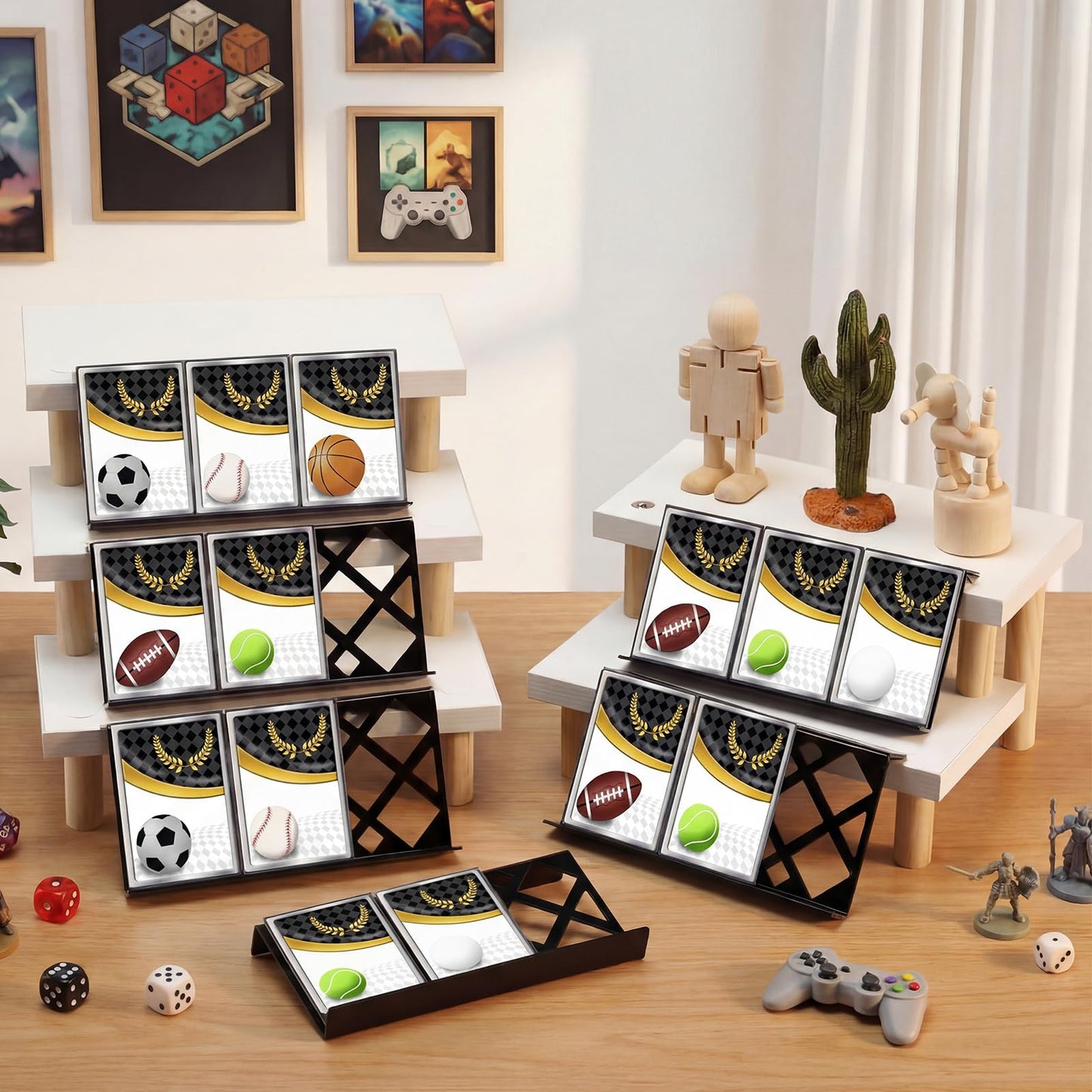 Yalikop 24 Pcs Trading Card Risers for Display Case Acrylic Modular Display Risers for Cardshow Vendor Sport Card Board Game (Hollow)