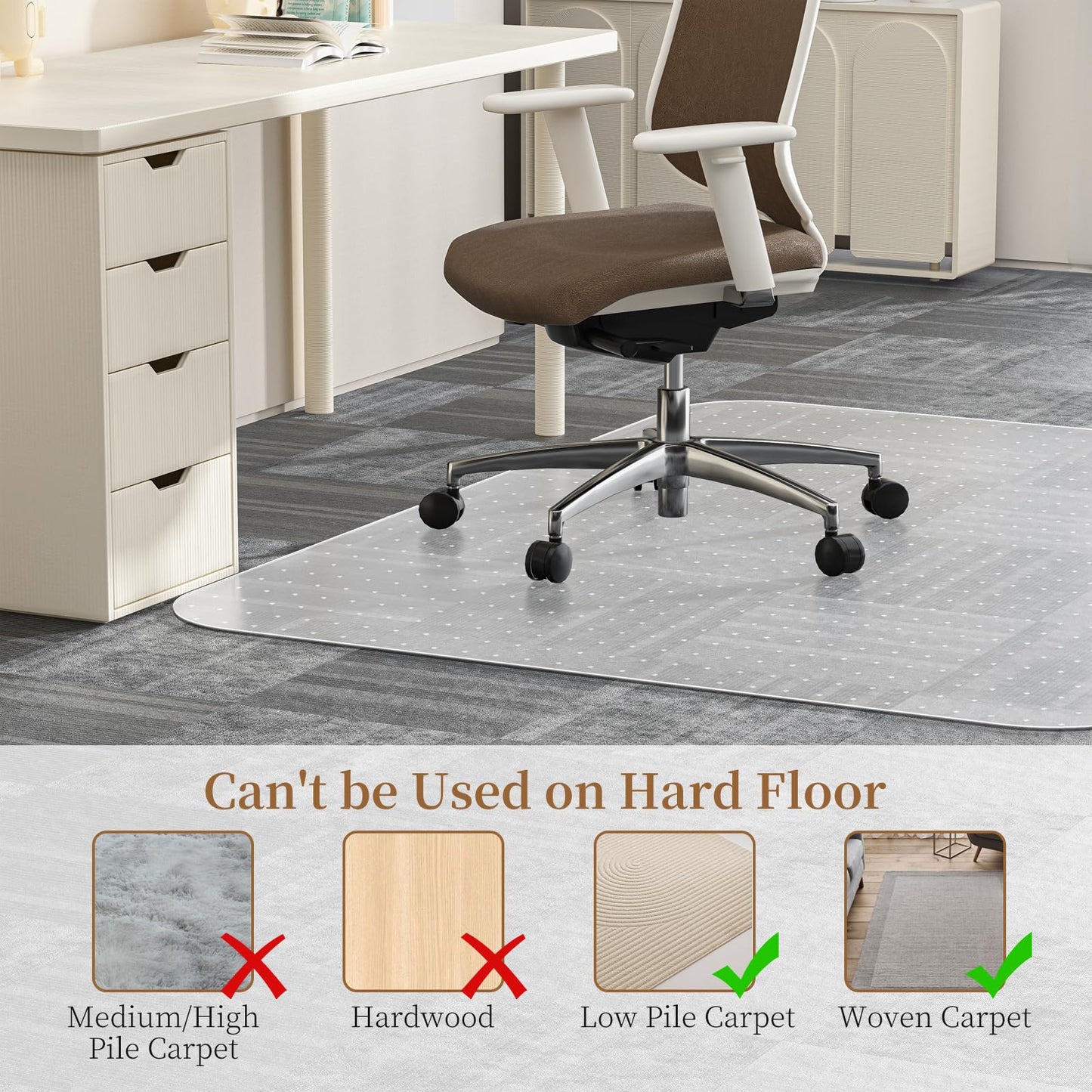 MESHDO Office Chair Mat for Carpet, 48" X 60" X 0.09" Desk Chair Mat for Carpet Floors, Clear and Thick Rolling Computer Chair Mats with Non-Slip Studded for Home and Office Low Pile Carpets