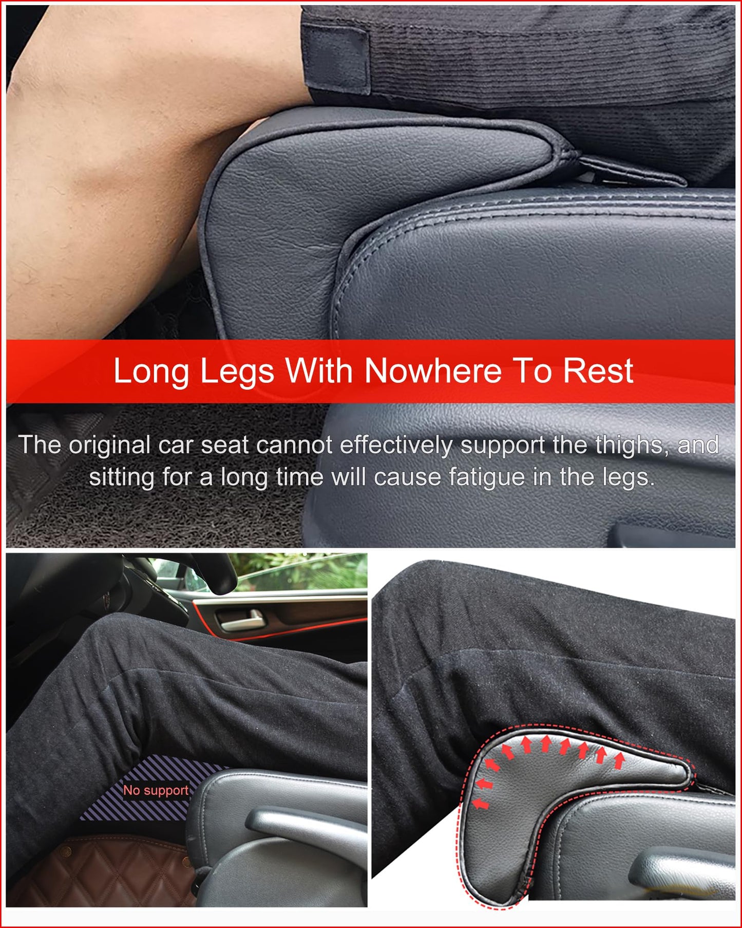 Pianotlbosx Car Leg Extender Leg Support for Driving, Car Front Seat Thigh Extender Support Cushions, Adjustable Length/Height/Angle Leg Rest Pillow for Cars Office (Black)