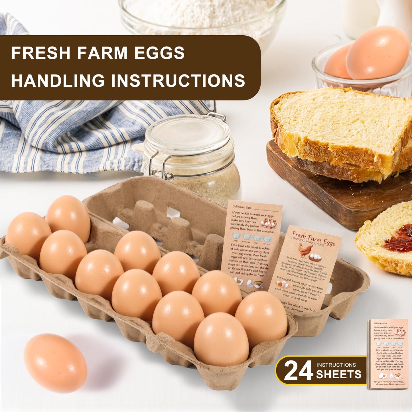 24 Pack Dozen Egg Cartons Bulk 12 Count, Empty Natural Paper Pulp Egg Cartons Reusable, Strong Sturdy Design Made from Natural Cardboard