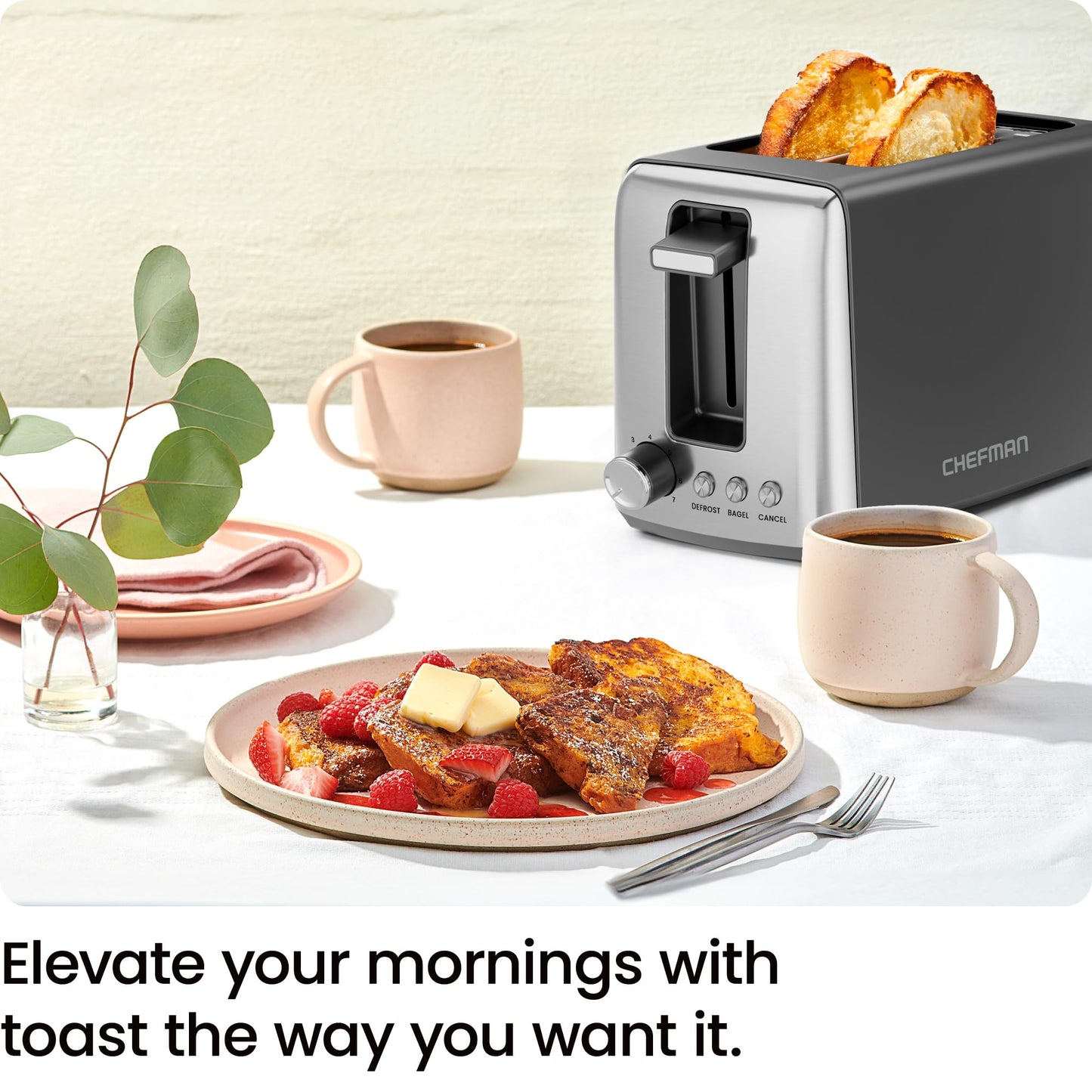 Chefman 2 Slice Toaster, 7 Shade Settings, Removable Crumb Tray, Thick Bread and Bagel Toaster with Defrost and Cancel Buttons – Black