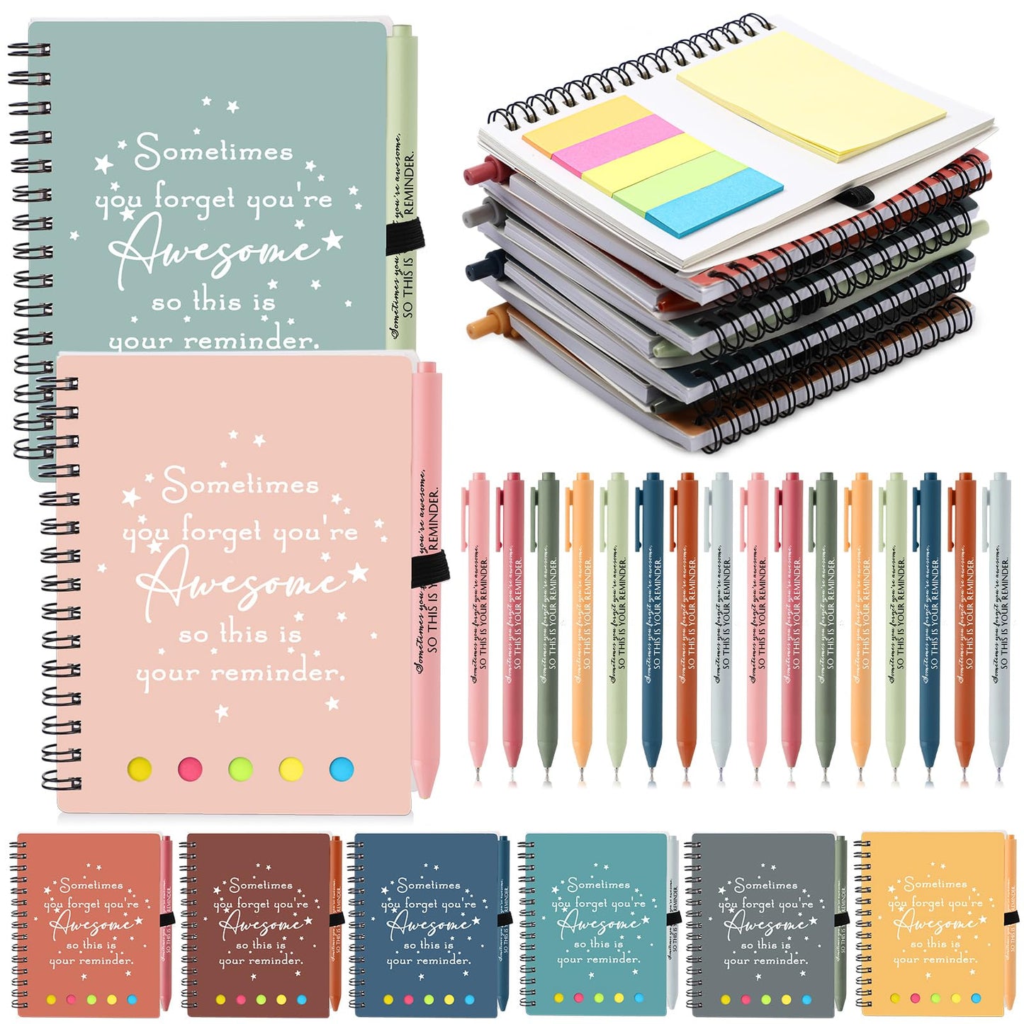 Resurhang 24 Set Employee Teacher Appreciation Gift for Cna Nurse Week Graduation Gifts Coworker Staff Thank You A6 Spiral Notebook Planner with Sticky Note Ballpoint Pen for Office (Light Color)