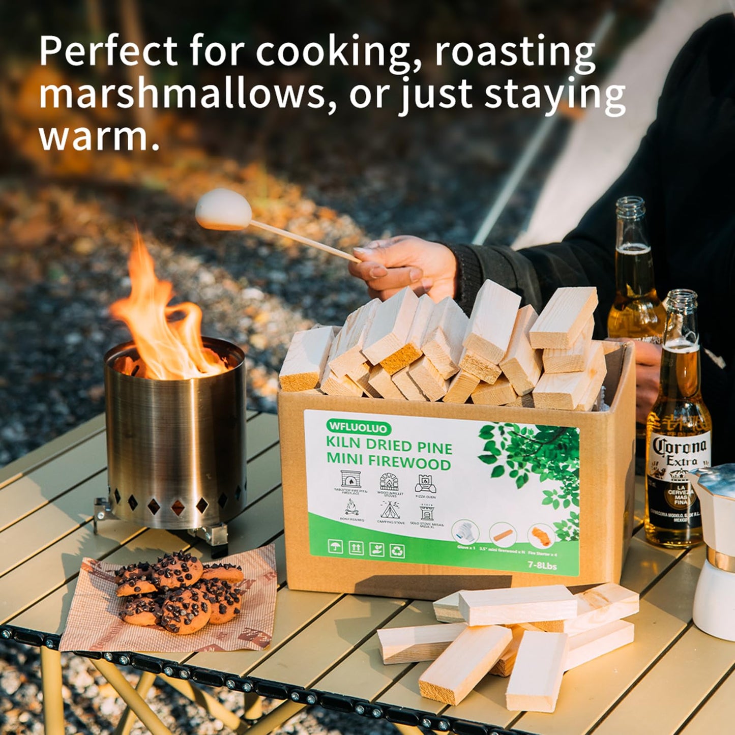 WFLUOLUO 4" Lengths Mini Fire Sticks Wood,Pine Kiln Dried Firewood,Small Barkless Kindling Logs,Solo Stove Accessories Prefect for Solo Stove Mesa,Tabletop Fire Pit,Pizza Oven,4 Lbs
