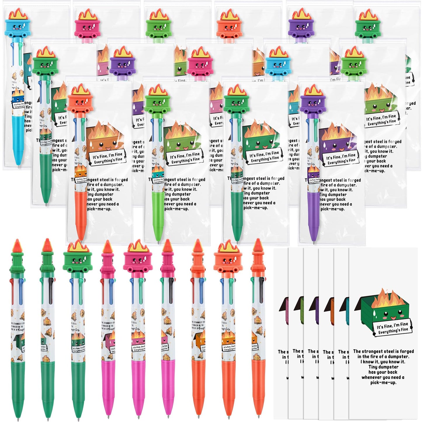 Kosiz 60 Sets Dumpster Fire Pens Gifts Bulk Mood Support Ballpoint Pens and Bookmarks Funny Appreciation Gifts for Graduation Employee Coworker Staff Nurse Teacher Office Desk Accessories