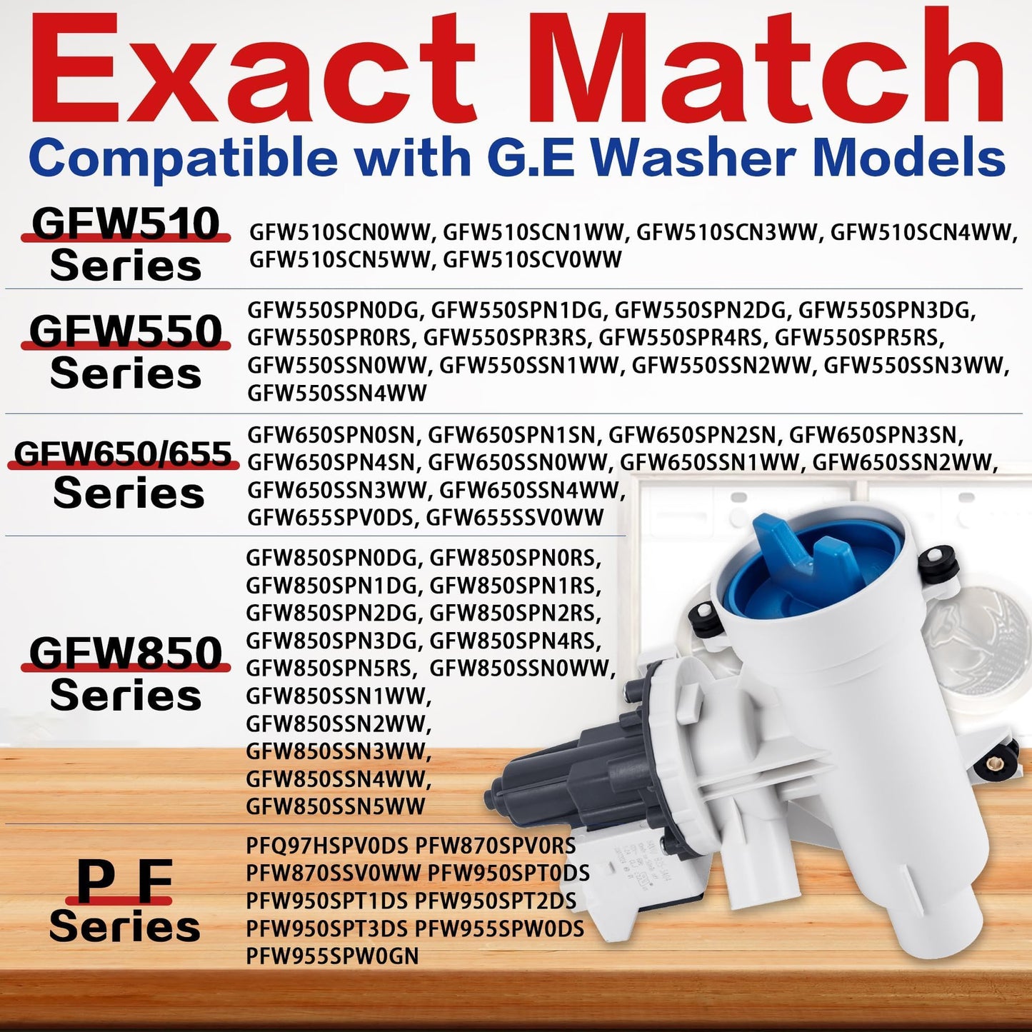 GFW550SSN2WW GFW550SSN0WW Washer Drain Pump and Filter Assembly Fit for GE GFW850SPN0RS GFW550SSN1WW GFW850SPN2RS GFW850SPN5RS GFW650SPN1SN GFW550SSN5WW GFW850SSN1WW GFW850SSN0WW Front-Loading Washers