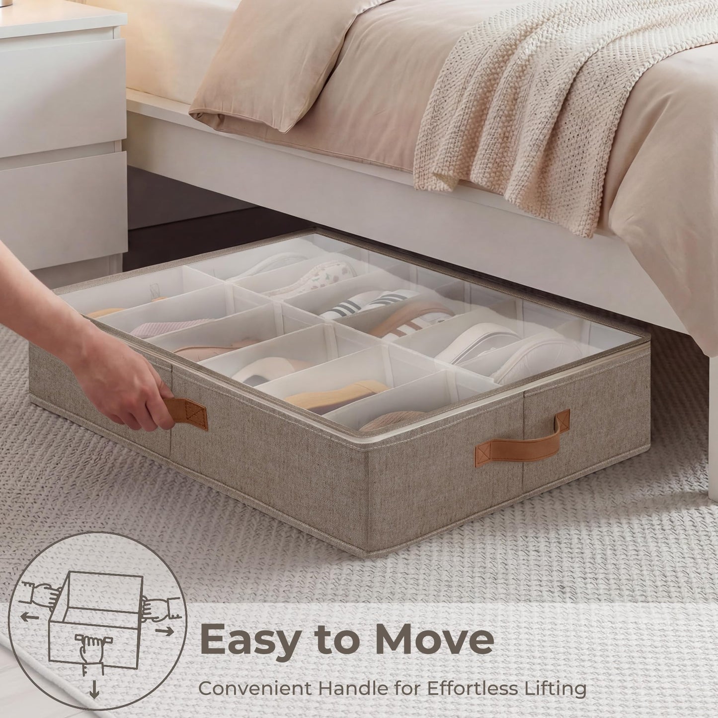 StorageWorks Shoe Organizer for Closet, Fits up to 24 Pairs, 2-Pack Ultra-thick Fabric Under Bed Shoe Storage Containers with Bottom Support and Adjustable Dividers, Taupe