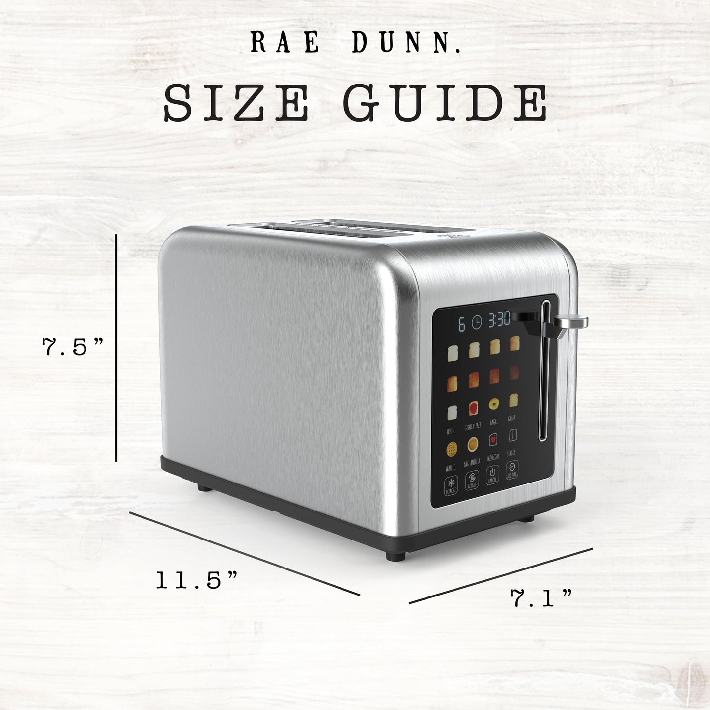 Rae Dunn 2 Slice Smart Toaster, Digital Display, Wide Slots, 8 Browning Levels, 6 Bread Types, 4 Functions (Defrost, Reheat, Cancel, Add Time), 825W Digital Stainless Steel