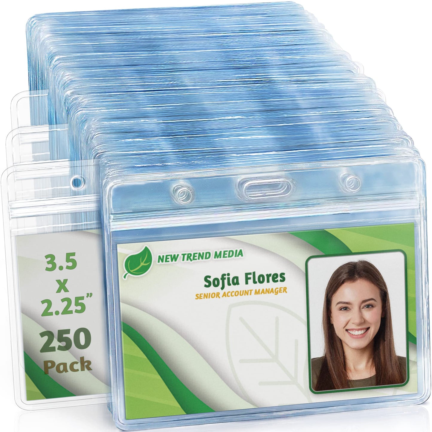 EcoEarth - Horizontal Card Protector w/Soft Edge - Sealable Fits 3.5x2.25 Inch Insert, Clear, 250 Pack - Waterproof ID Badge Holder - Plastic Name Tag Holder Bulk