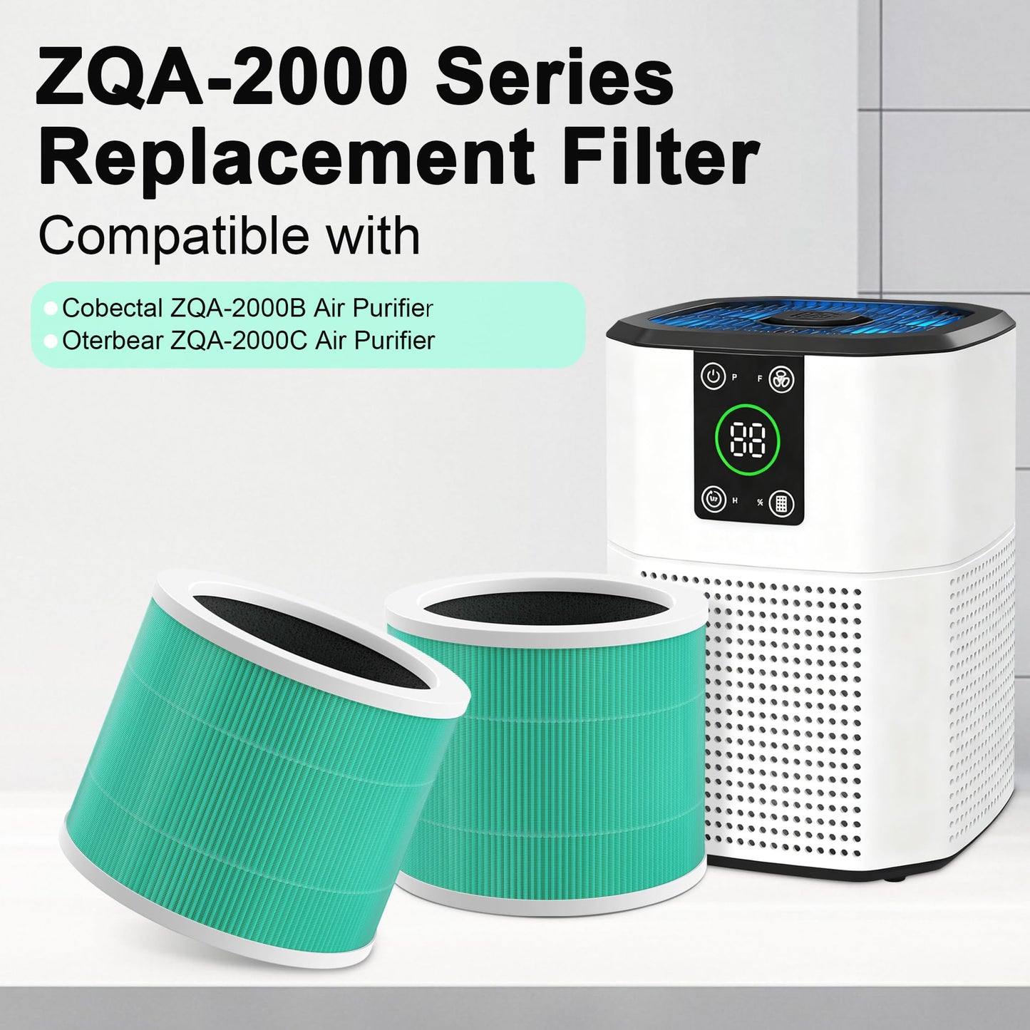 ZQA-2000B ZQA-2000C Replacement Filter Compatible with Cobectal ZQA-2000B and Oterbear ZQA-2000C Air Purifier, 3-in-1 H13 True HEPA Filter, 4 Pack