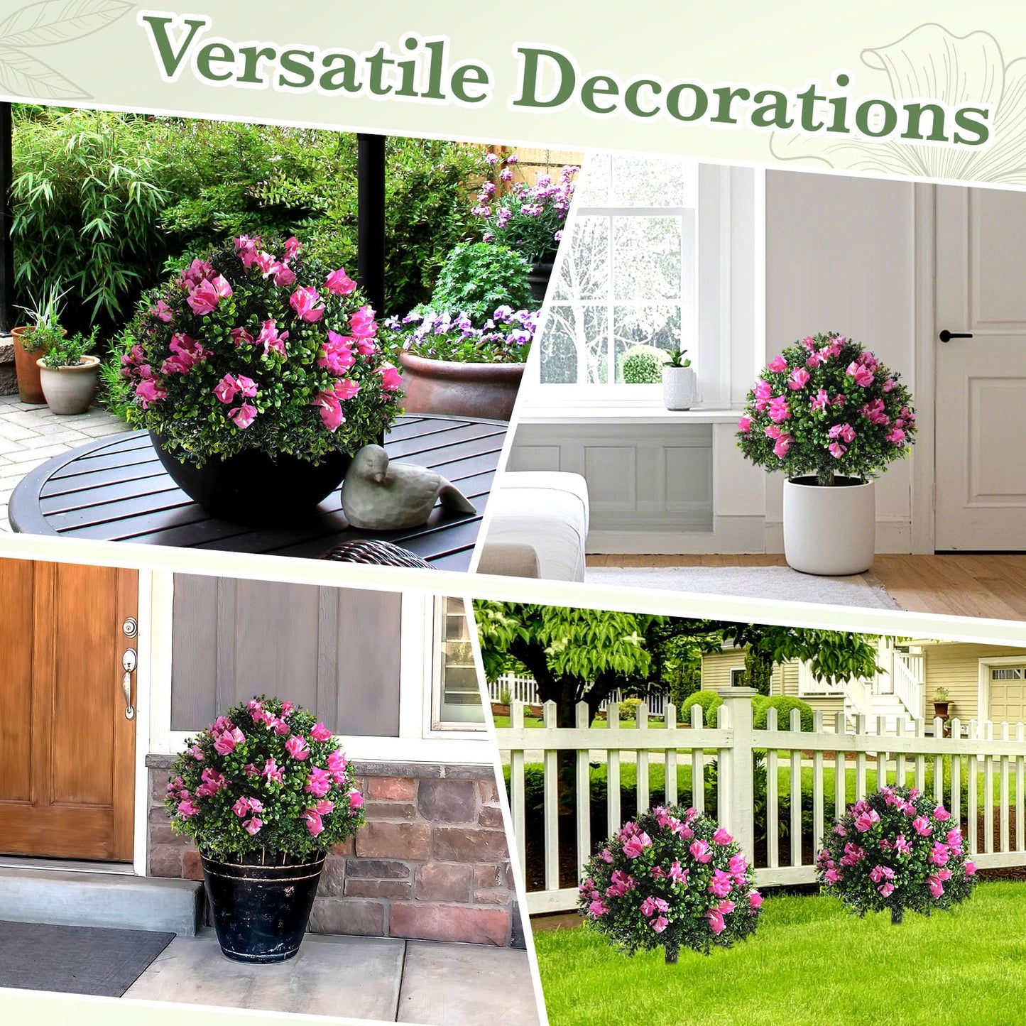 Yunlly 2 Pack 18" Artificial Boxwood Topiary Balls with Bougainvillea Flowers with Spikes, UV Resistant Faux Bushes Outdoor Plants Fake Shrubs for Garden, Yard, Front Porch, Patio Decor (Pink)