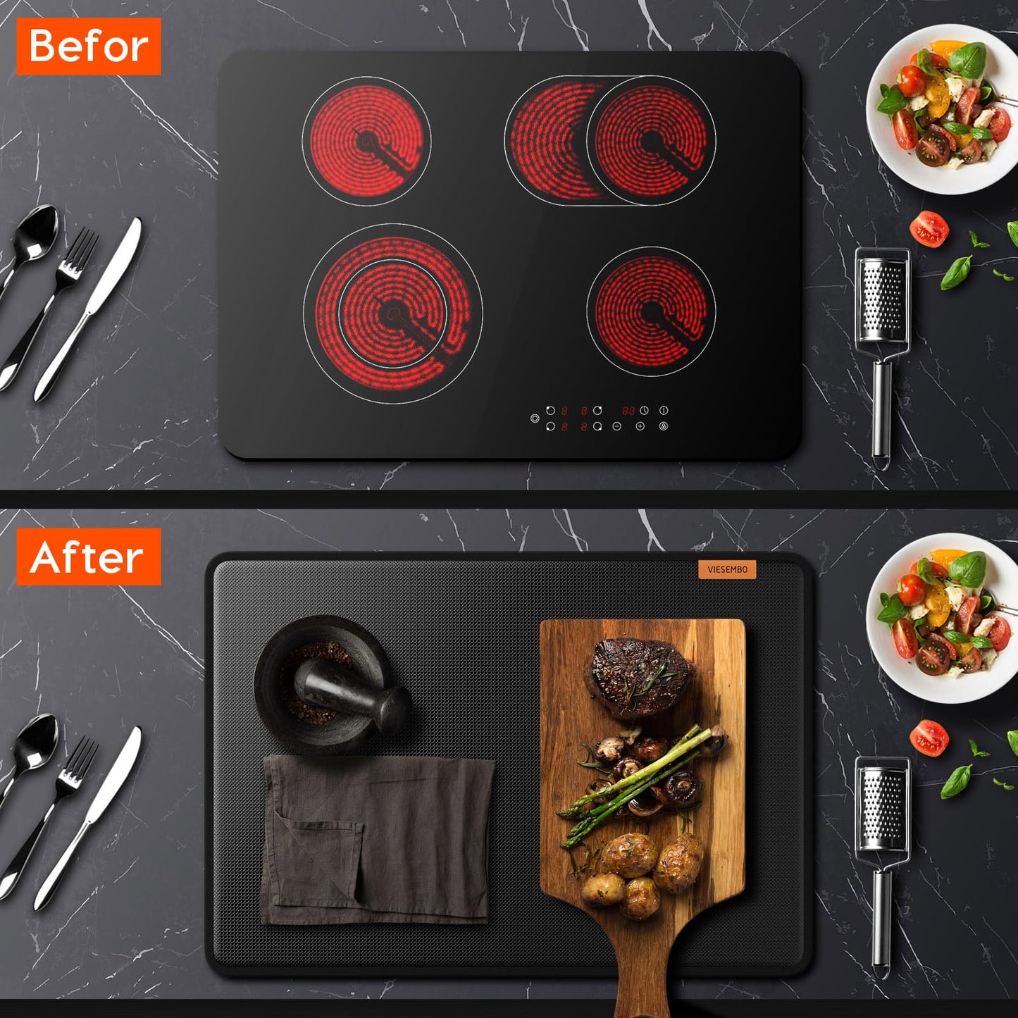 VIESEMBO Thicken Stove Covers, 29.5x21 Inch Heat Resistant Mat for Glass Stove Top Protector, Kitchen Induction Cooktop Flat Protector
